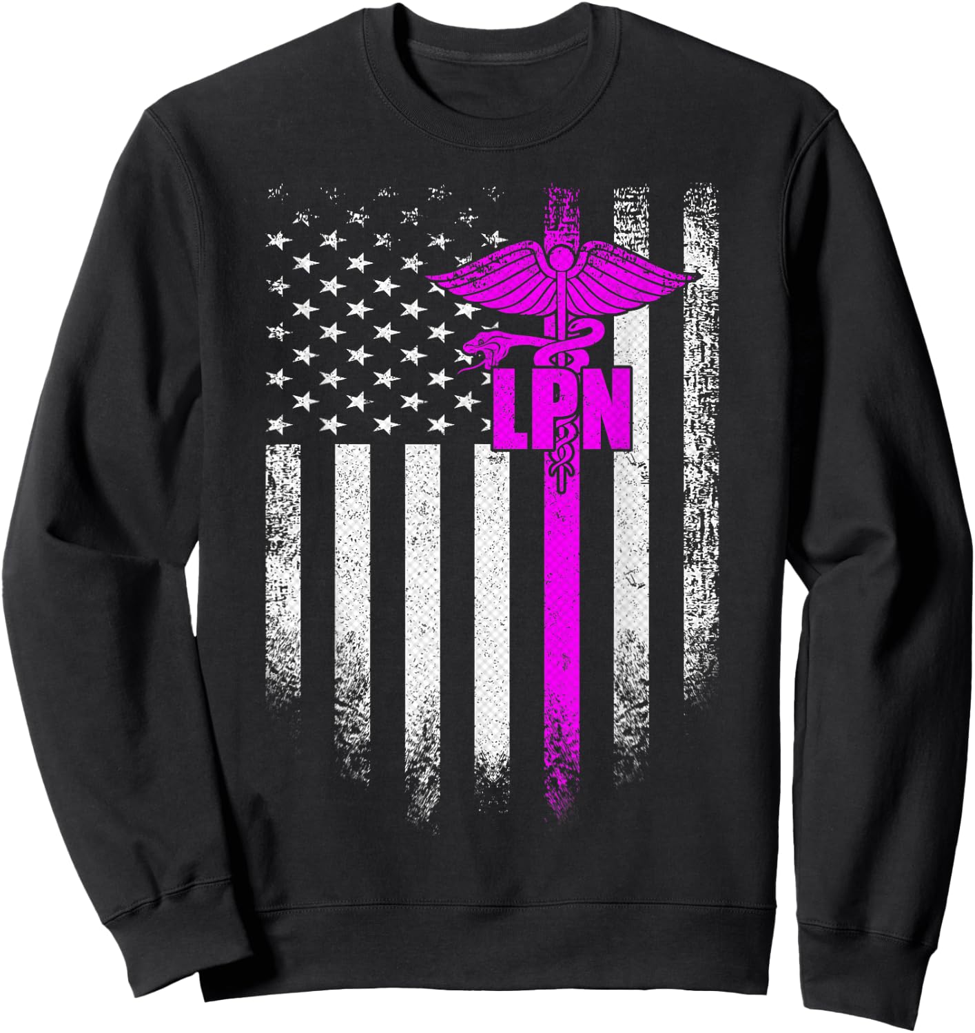 Vintage USA LPN Licensed Practical Nurse American Flag Gift Sweatshirt - Sweatshirt | Black