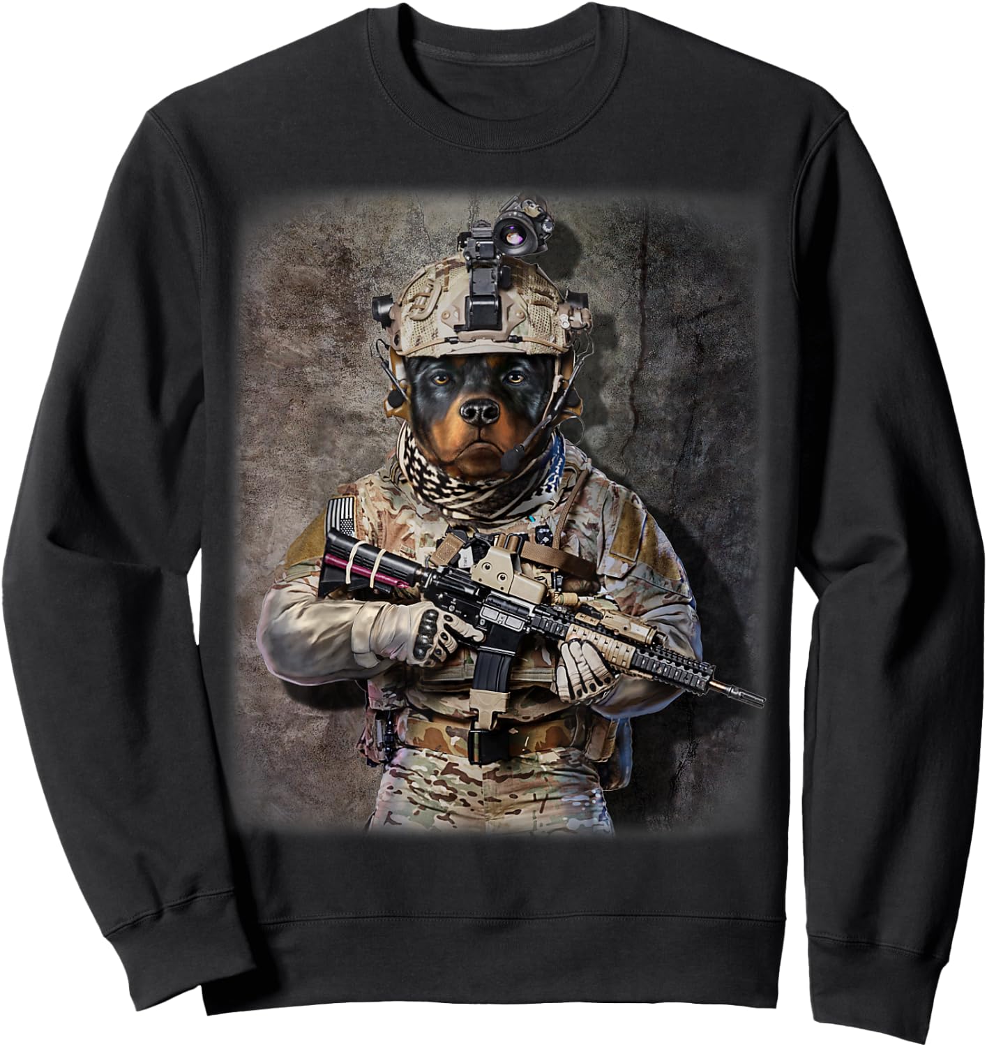 Rottweiler Dog as Army Commando in Full Tactical Sweatshirt - Sweatshirt | Black