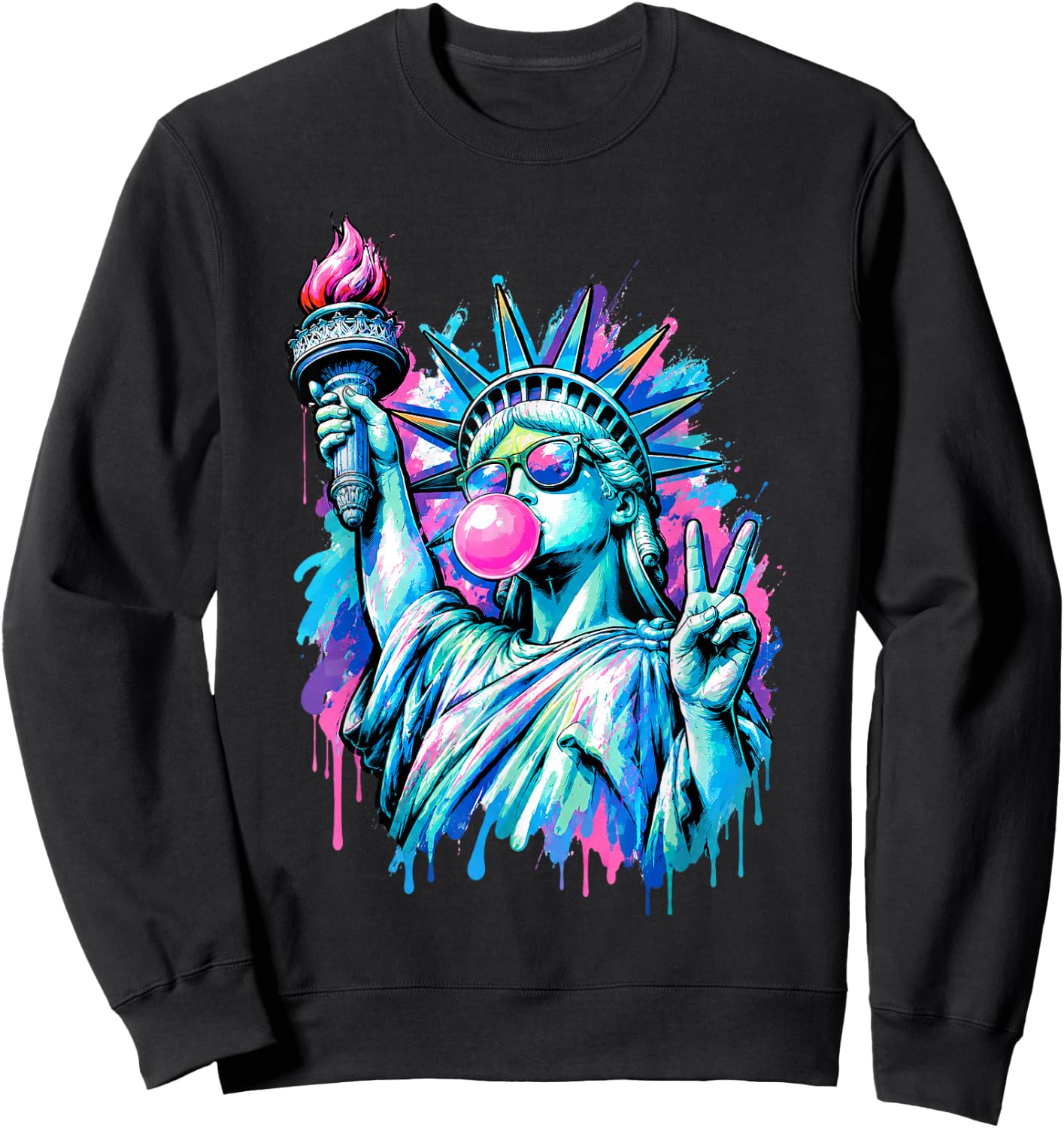 Funny Statue of Liberty Blowing Bubble Gum 4th of July Girl Sweatshirt - Sweatshirt | Black