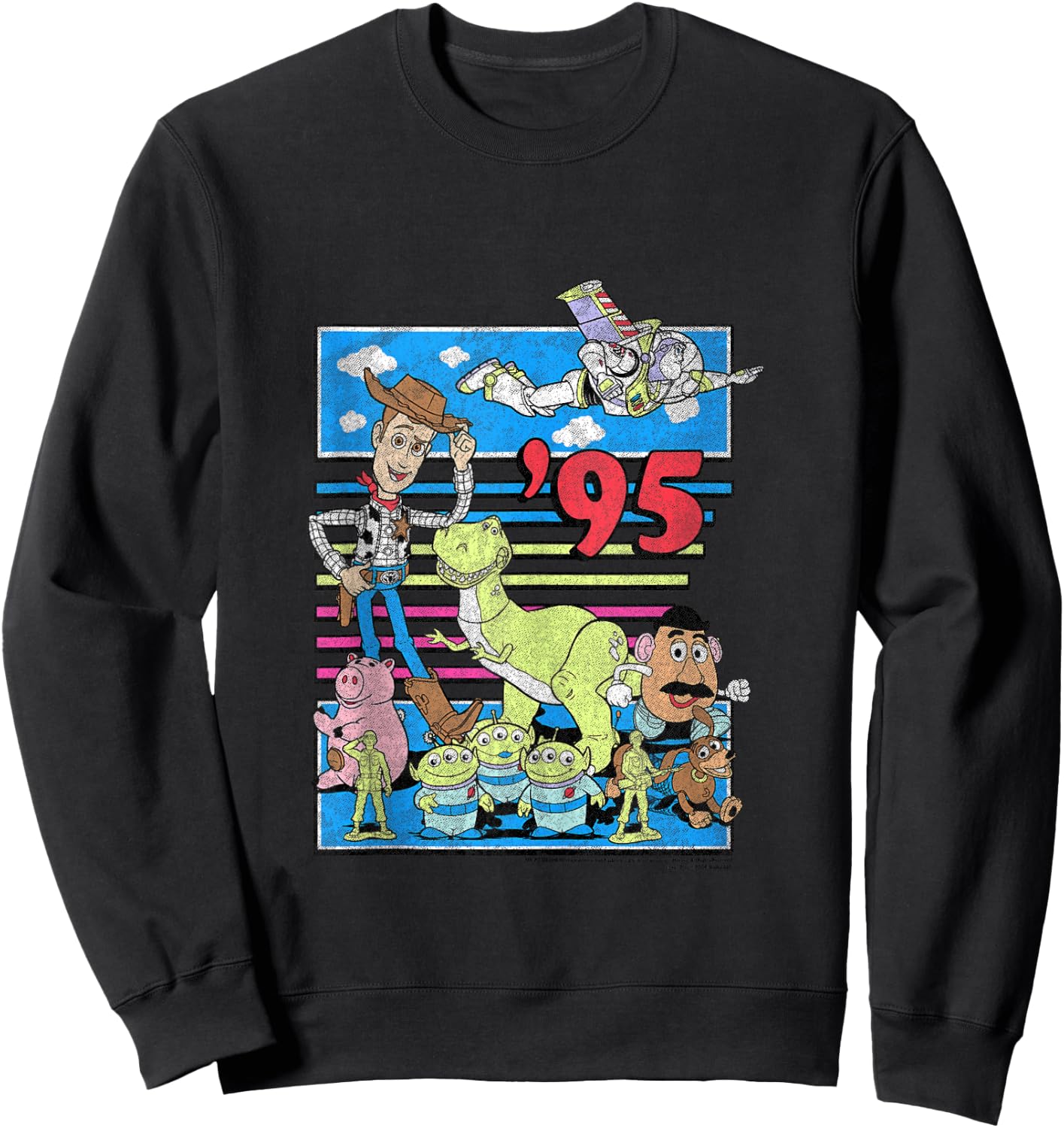 Disney Pixar Toy Story 95 Retro Distressed Colorful Sweatshirt - Sweatshirt | Black