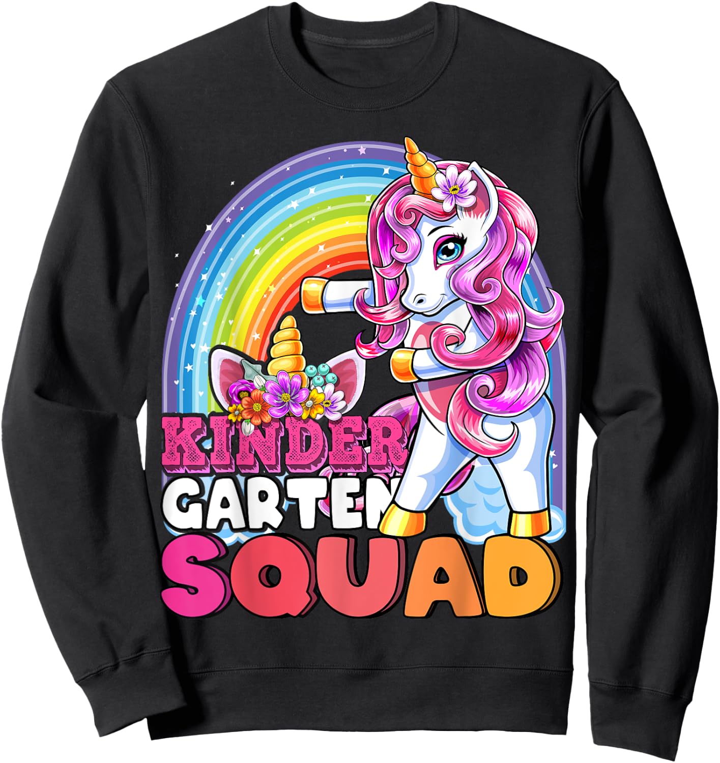 Kindergarten Squad Flossing Unicorn Back to School Shirt Sweatshirt - Sweatshirt | Black