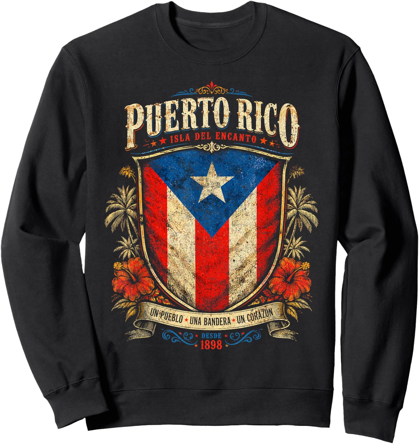 Puerto Rico Flag Vintage Boricua Isla del Encanto Sweatshirt - Sweatshirt | Black