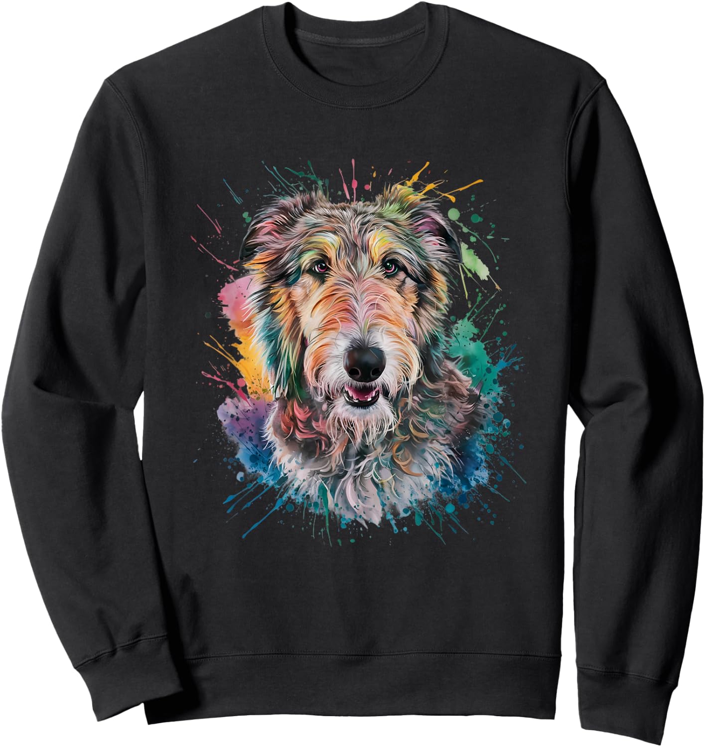 Men Woman Colorful Watercolor Irish Wolfhound Sweatshirt - Sweatshirt | Black
