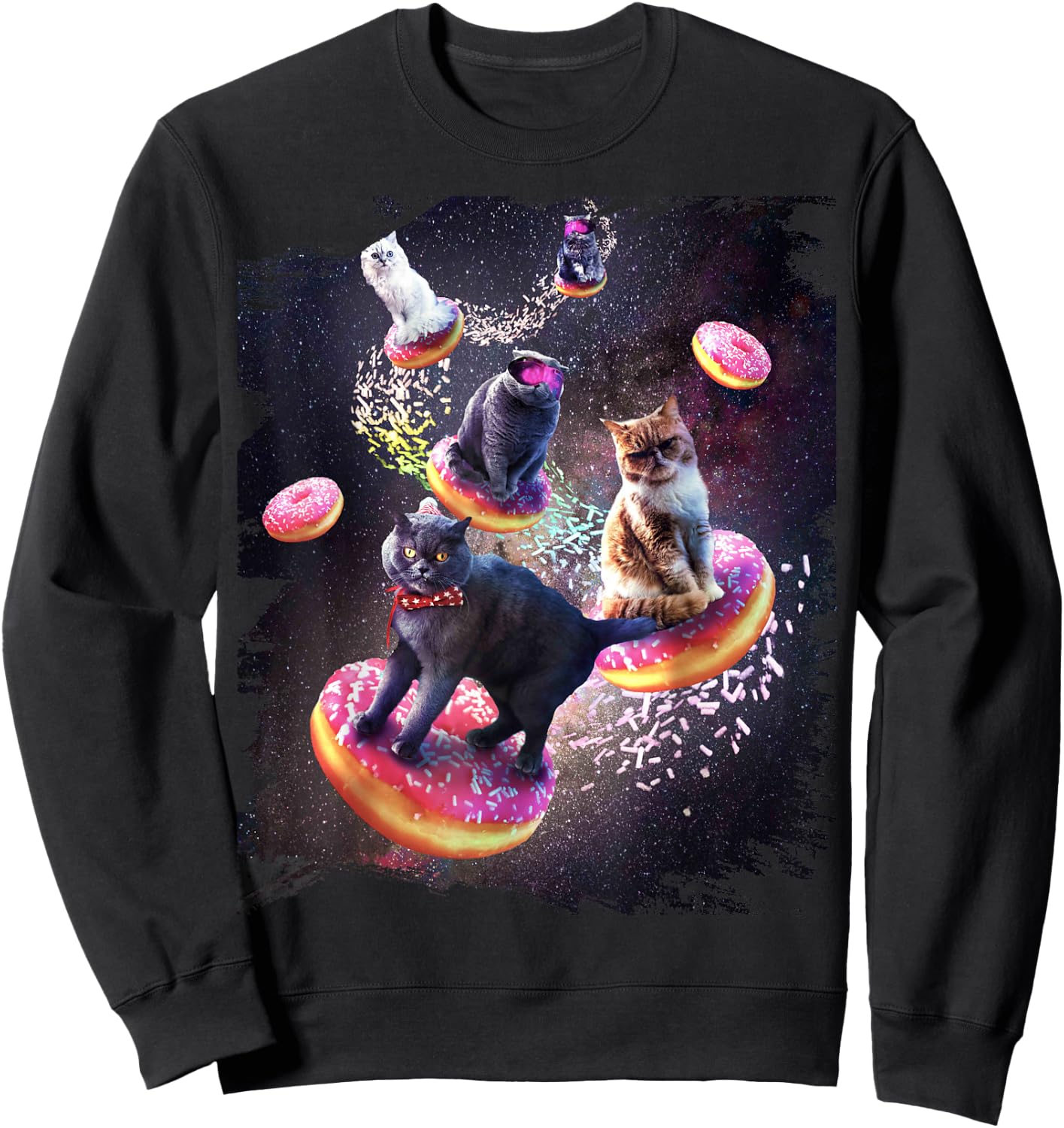 Galaxy Cat Donut - Space Cats Riding Doughnuts Sweatshirt - Sweatshirt | Black
