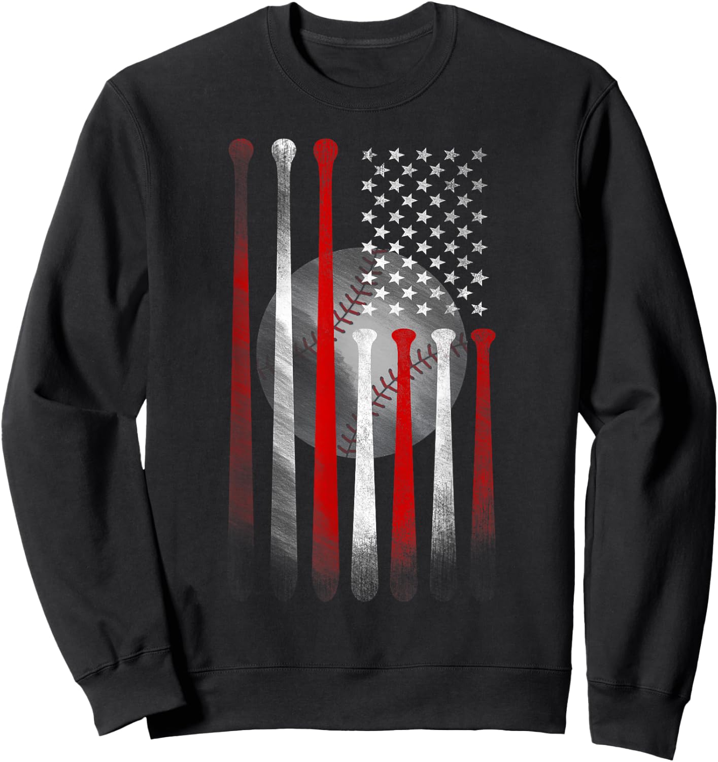 Vintage Baseball American Flag , Classic Fit Black for Dad and Mom Sweatshirt - Sweatshirt | Black