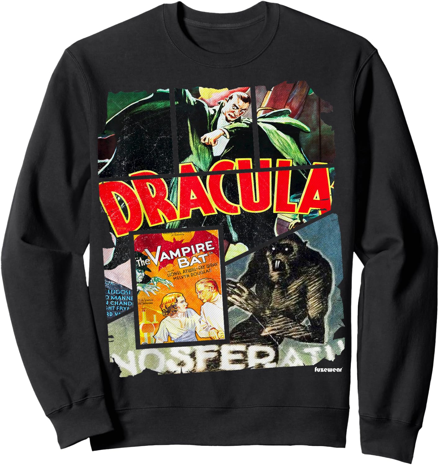 Vintage Style Horror Nosferatu Movie Poster Collage Sweatshirt - Sweatshirt | Black