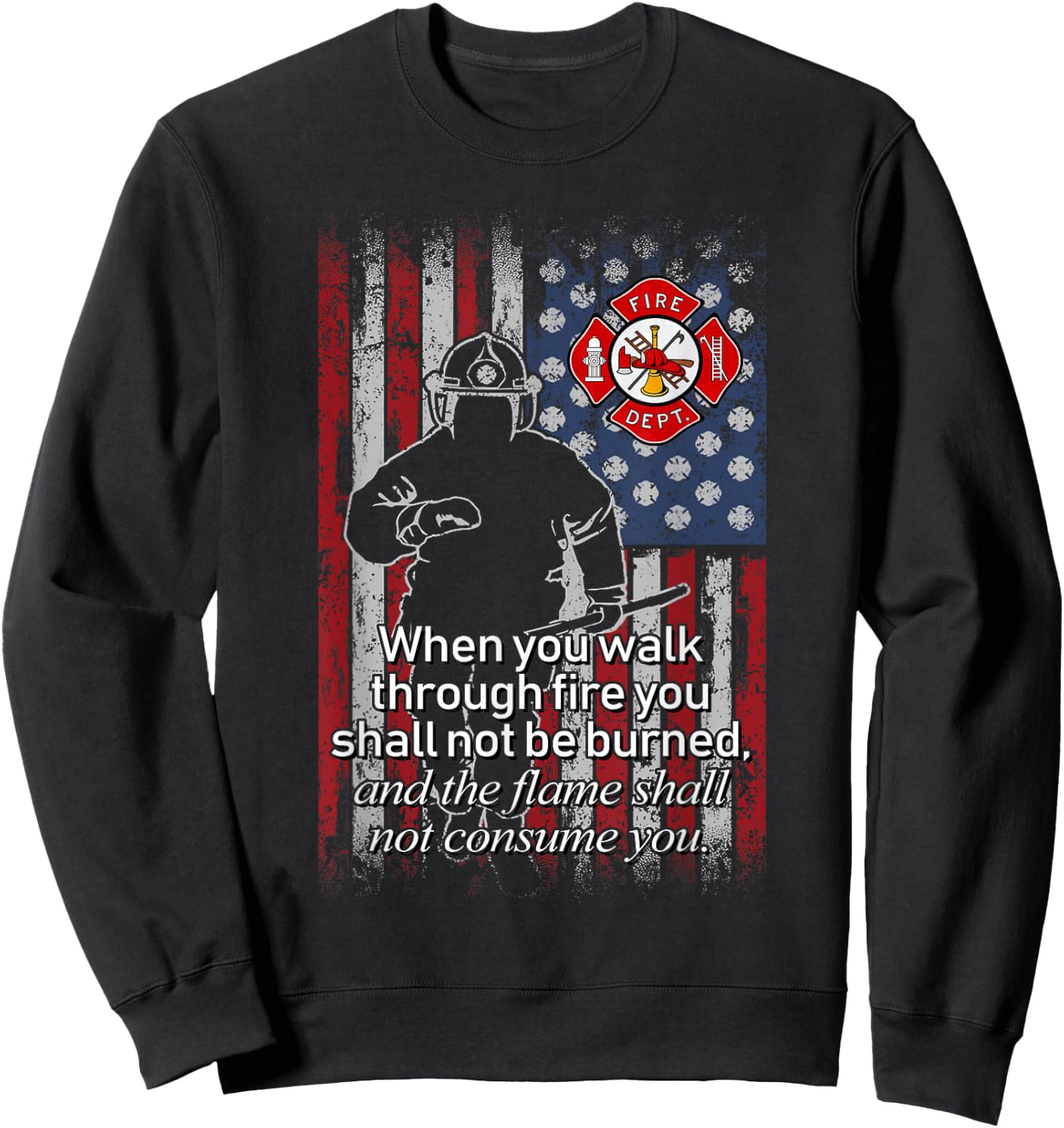 Thin Red Line Firefighter Bible Verse American Flag Sweatshirt - Sweatshirt | Black