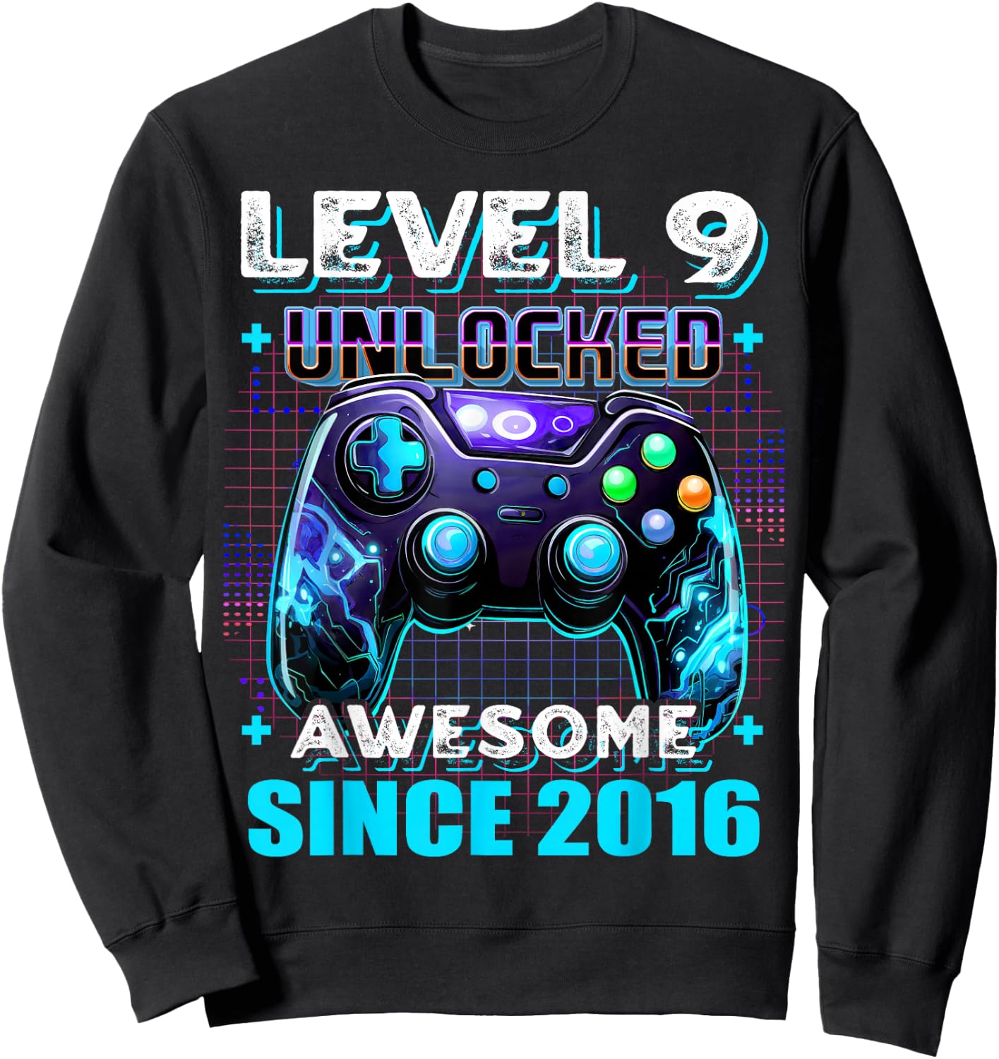 9th Birthday Boy Level 9 Gamer 9 Year Video Game Party Sweatshirt - Sweatshirt | Black