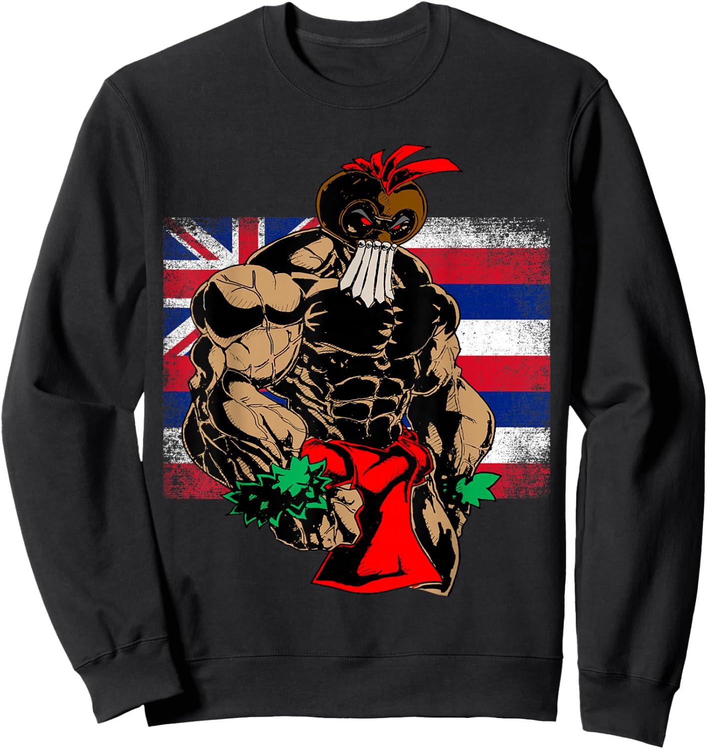 Hawaii Warrior T Shirt Hawaiian Flag Kanaka Maoli Men Women Sweatshirt - Sweatshirt | Black
