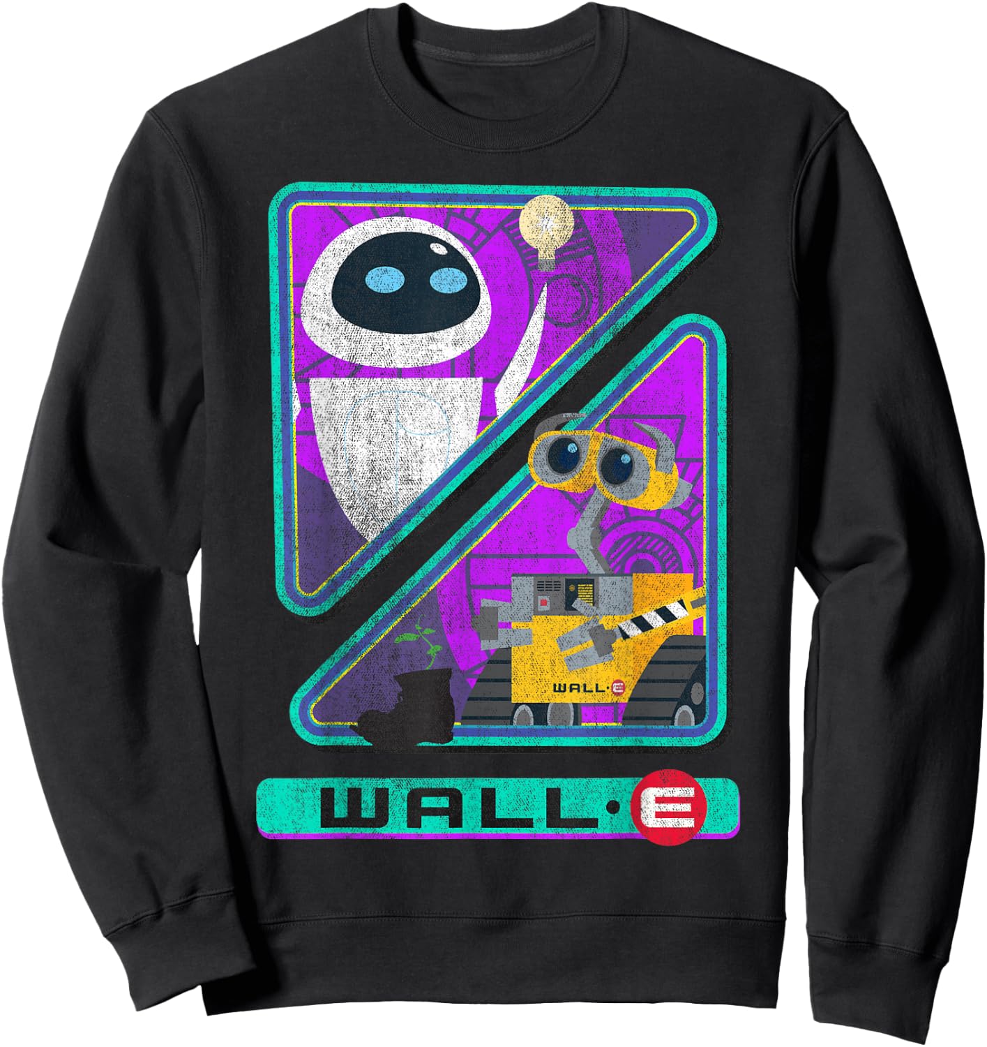 Disney Pixar Wall-E Retro Distressed Eve & Wall-E Split Sweatshirt - Sweatshirt | Black