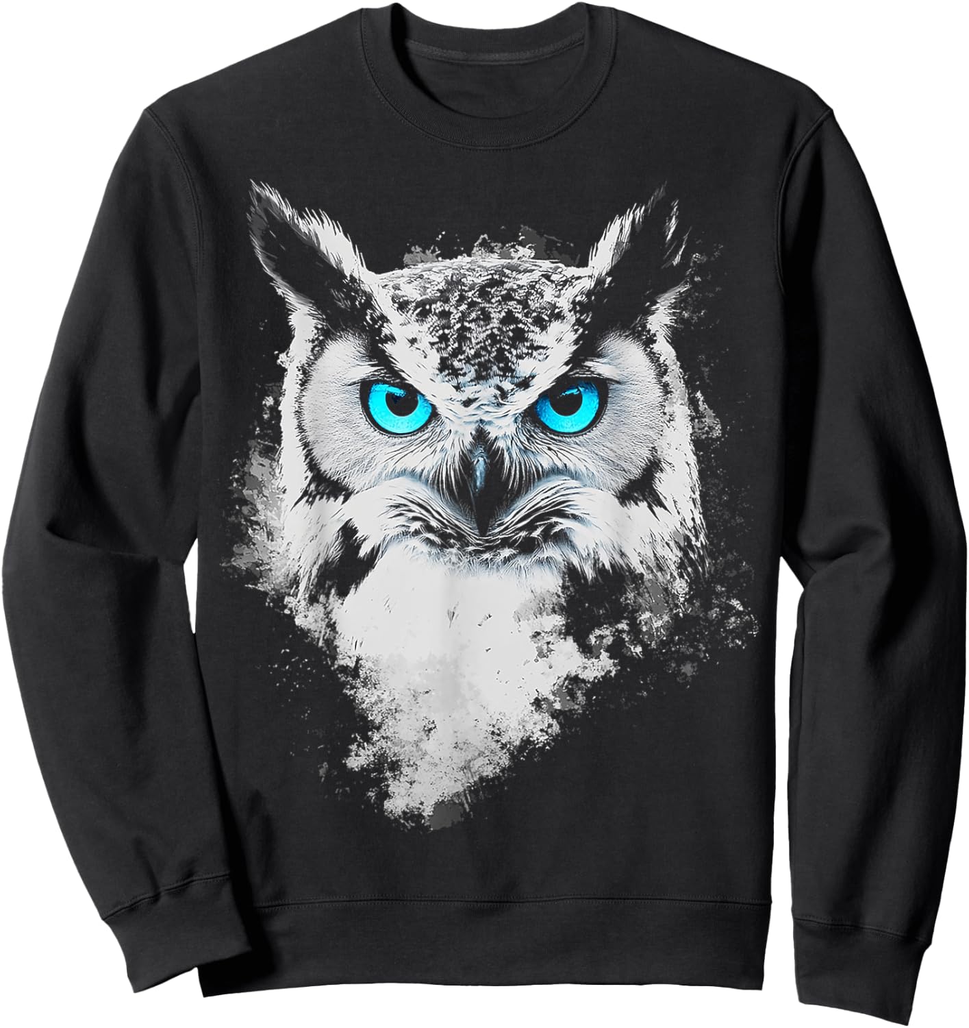 Owl Bird Motif Animal Artwork Blue Eyes Owl Sweatshirt - Sweatshirt | Black