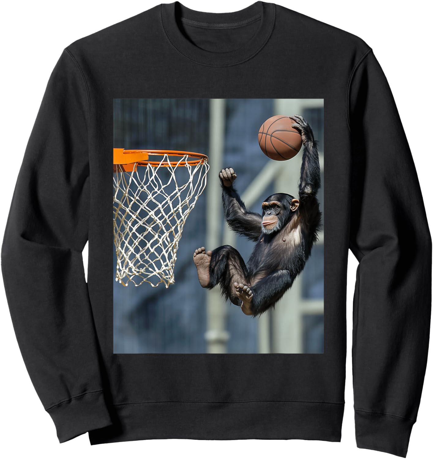 Chimpanzee Basketball Monkey Funny Graphic Sweatshirt - Sweatshirt | Black