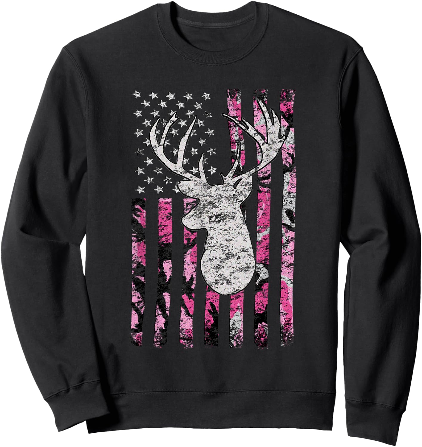 Deer Hunting Buck Pink Camouflage Flag Sweatshirt - Sweatshirt | Black