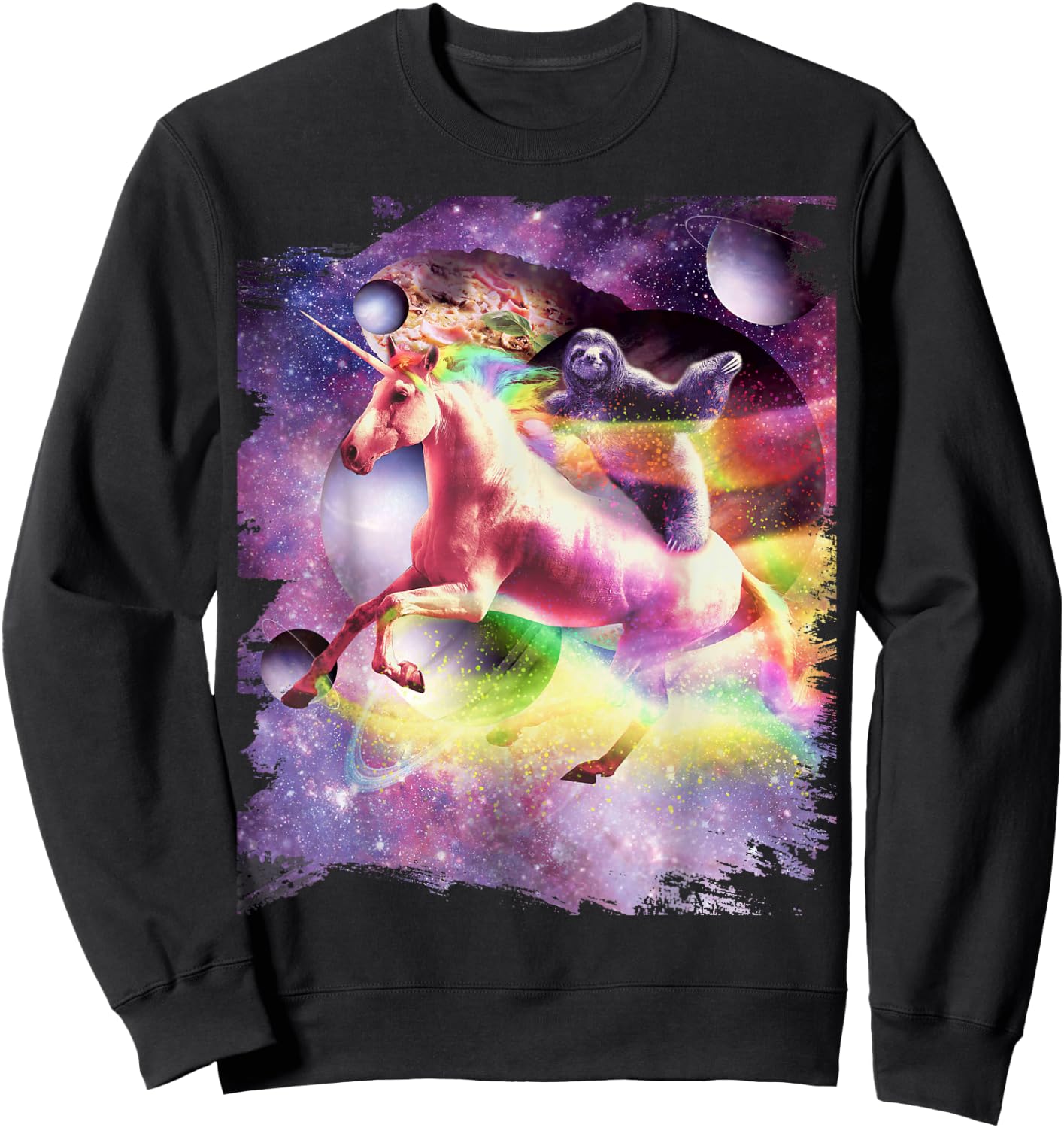 Space Sloth Riding On Unicorn Sweatshirt - Sweatshirt | Black