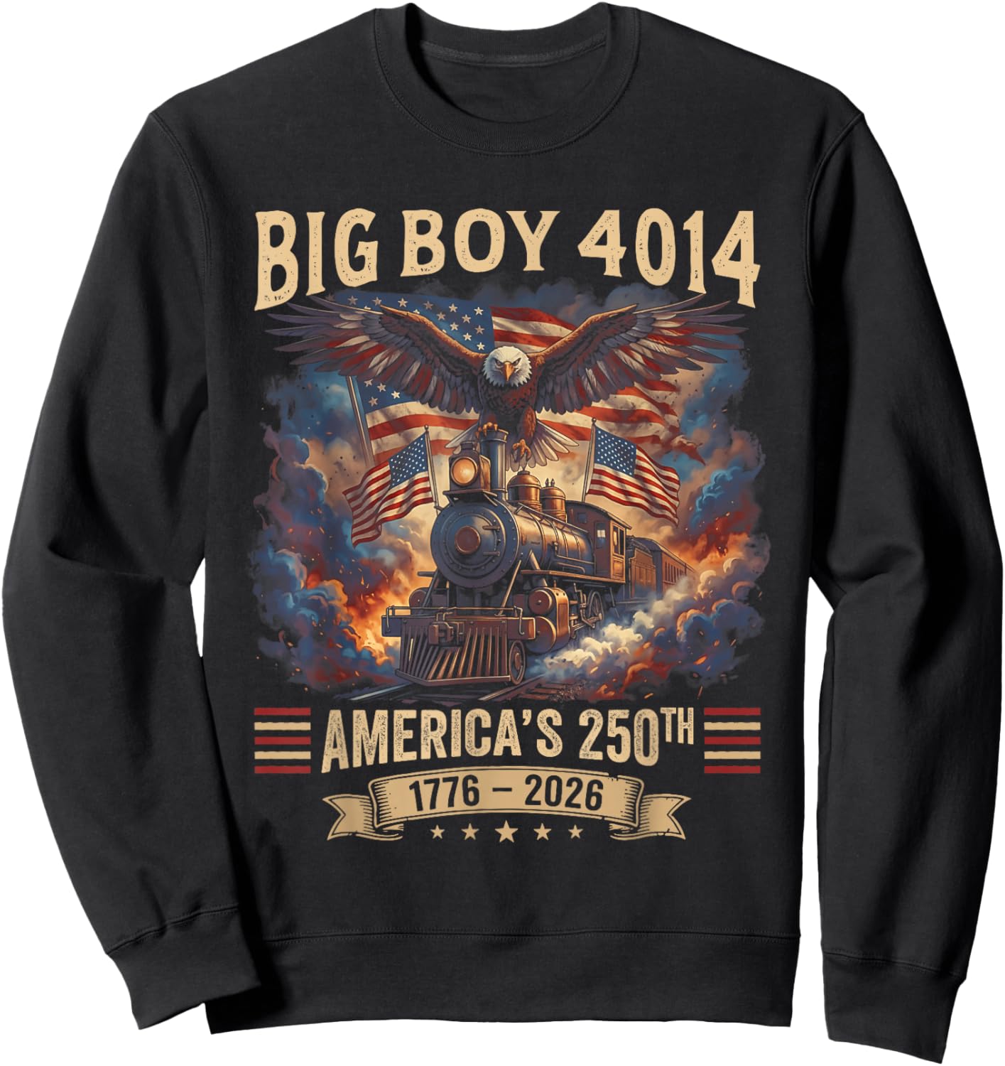 Big Boy 4014 Train 4th of July Retro US Flag Vintage Apparel Sweatshirt - Sweatshirt | Black