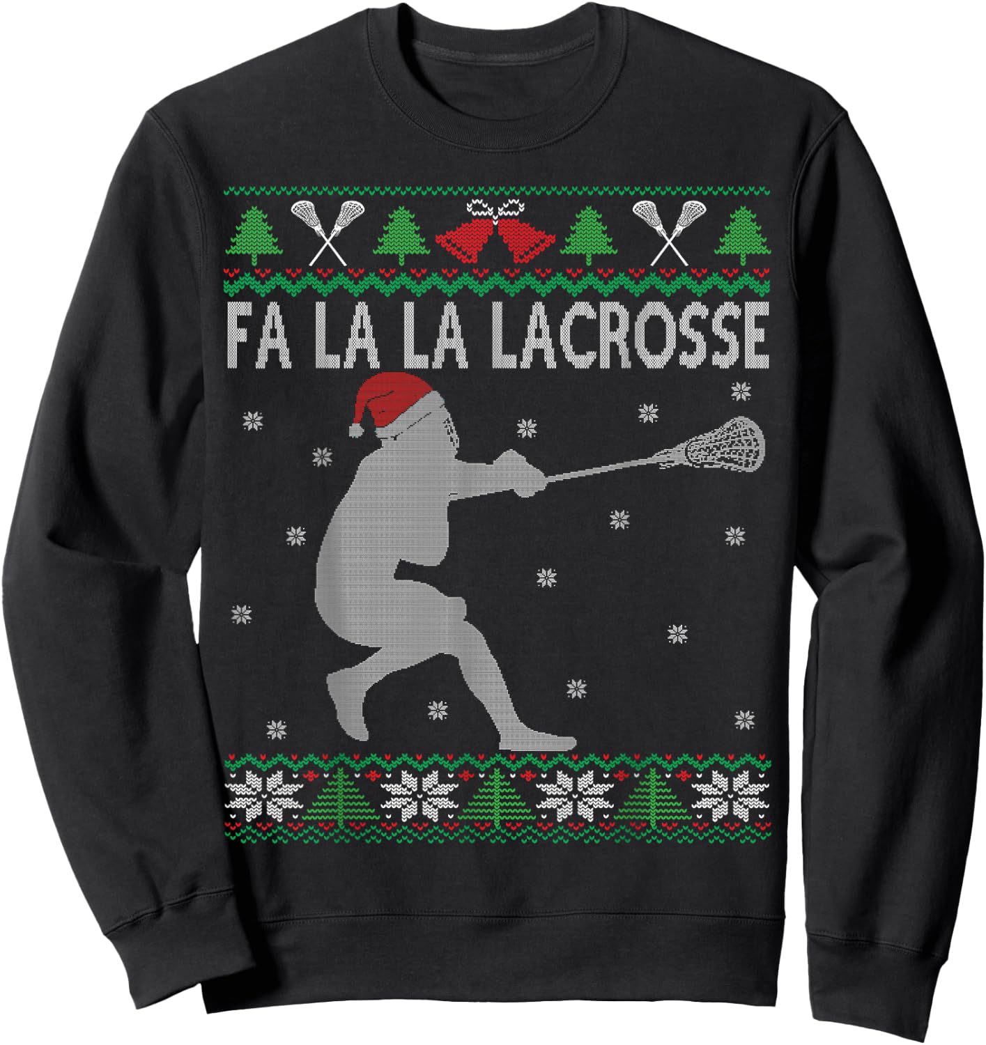 Fa La La Lacrosse Player Funny Lax Bro Ugly Christmas Sweatshirt - Sweatshirt | Black