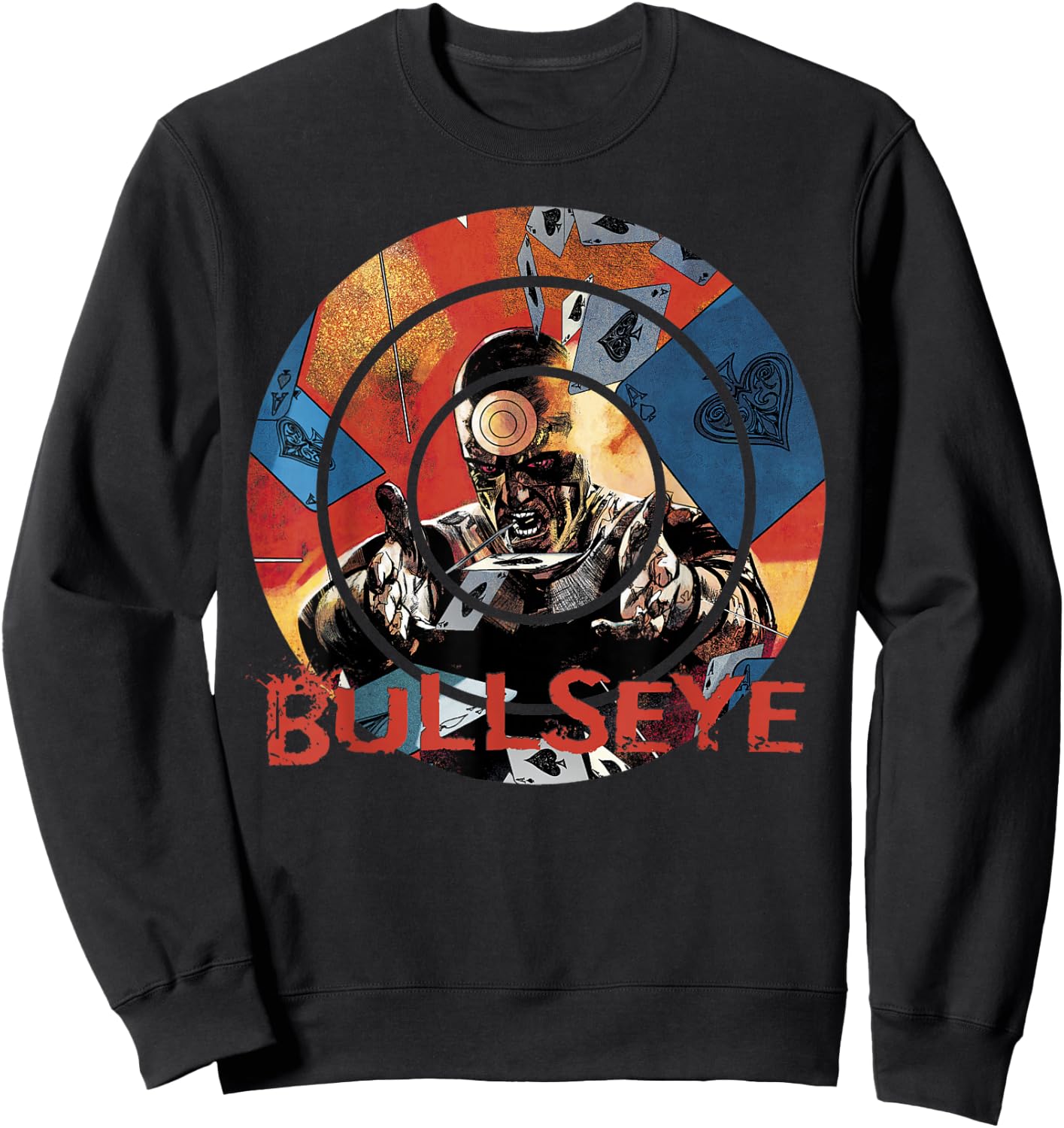 Marvel Bullseye Raining Ace Of Spades Target Graphic Sweatshirt - Sweatshirt | Black