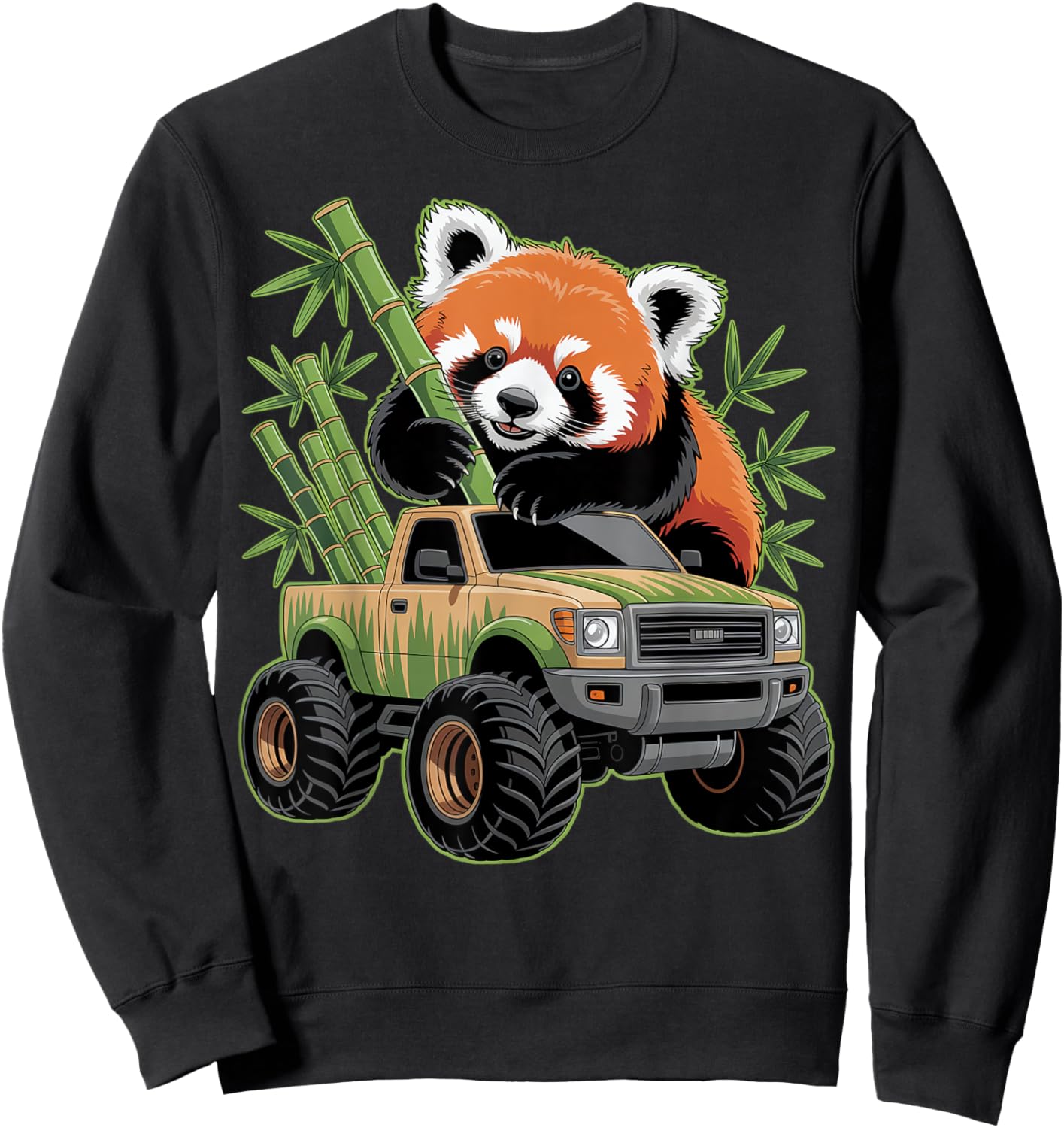 Cute Red Panda Monster Truck with Bamboo Sweatshirt - Sweatshirt | Black