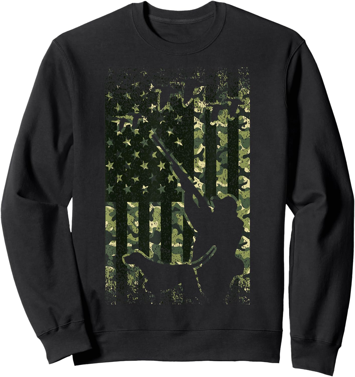 Duck Hunting Shirts American Flag Hunter Camo Gifts Sweatshirt - Sweatshirt | Black