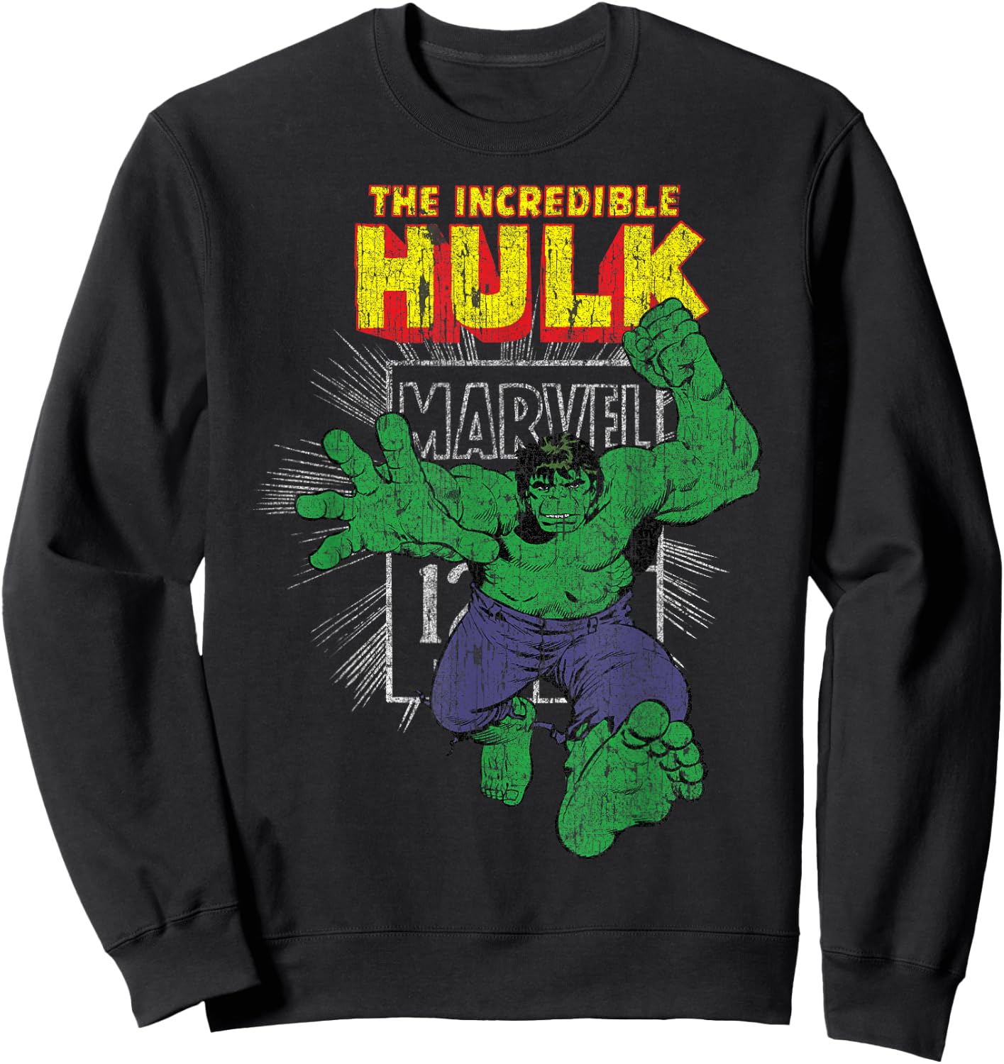 Marvel The Incredible Hulk Retro Comic Book Stamp Logo Sweatshirt - Sweatshirt | Black