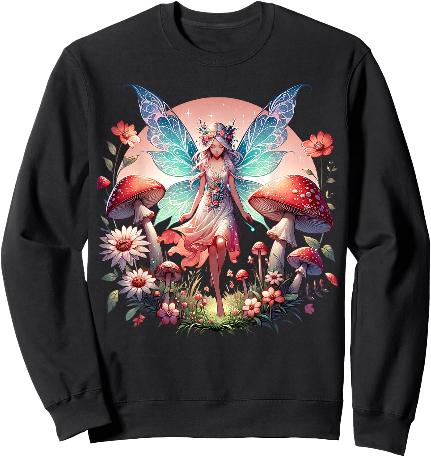 Enchanted Forest Fairy Fantasy Mystical Butterfly & Floral Sweatshirt - Sweatshirt | Black