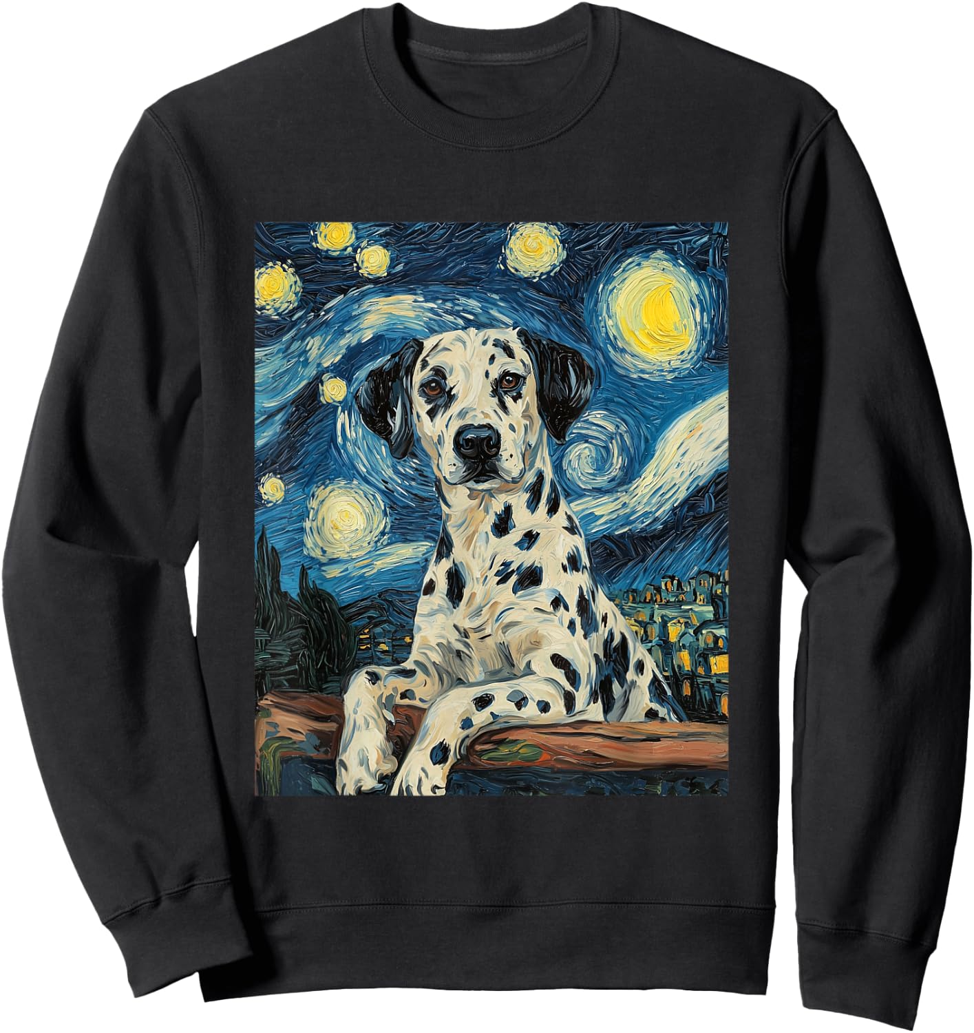Cute Dalmatian Dog Doggy - Van Gogh Style - Starry Night Sweatshirt - Sweatshirt | Black