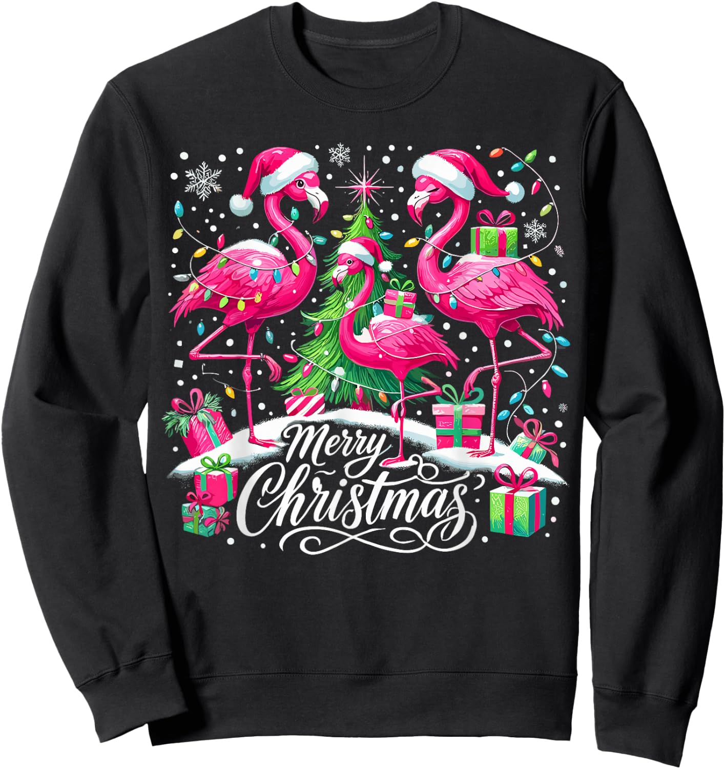 Merry Christmas Hat Santa Flamingo Christmas Sweatshirt - Sweatshirt | Black