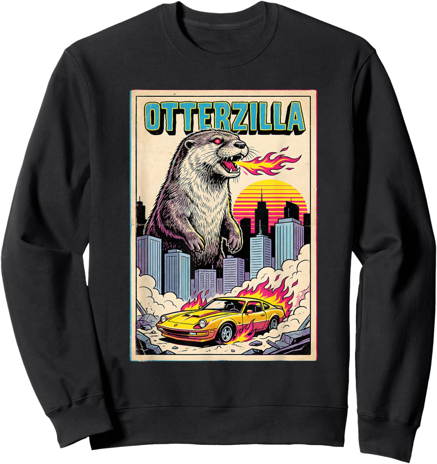 Cute Otter Kids Her Mom Dad Otterzilla Meme Toddler Retro Sweatshirt - Sweatshirt | Black