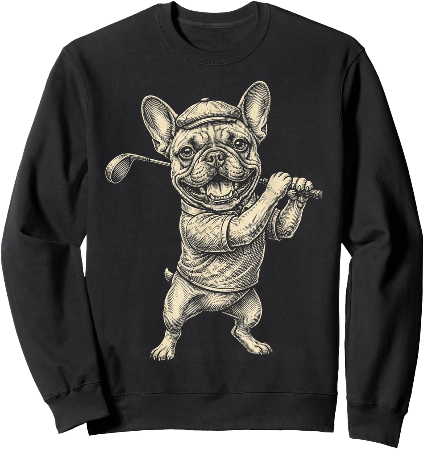 Funny French Bulldog Golf Player Sports Vintage Dog Lover Sweatshirt - Sweatshirt | Black