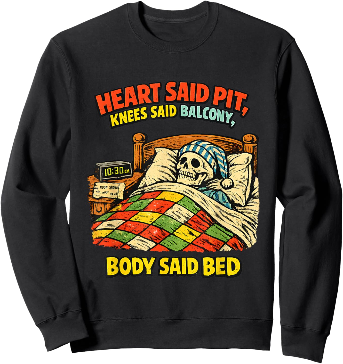 Funny Aging Metalhead Mosh Pit Concert Bed Recovery Skeleton Sweatshirt - Sweatshirt | Black
