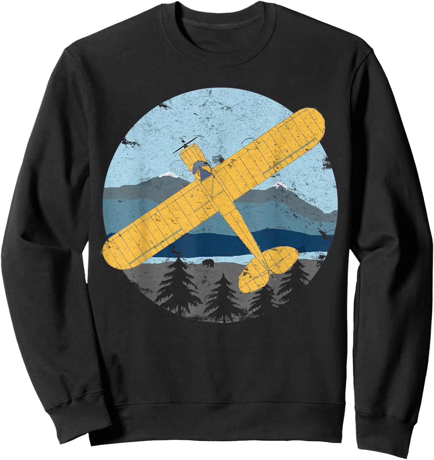Cub Light Airplane Vintage Retro Bushflying Pilot Sweatshirt - Sweatshirt | Black