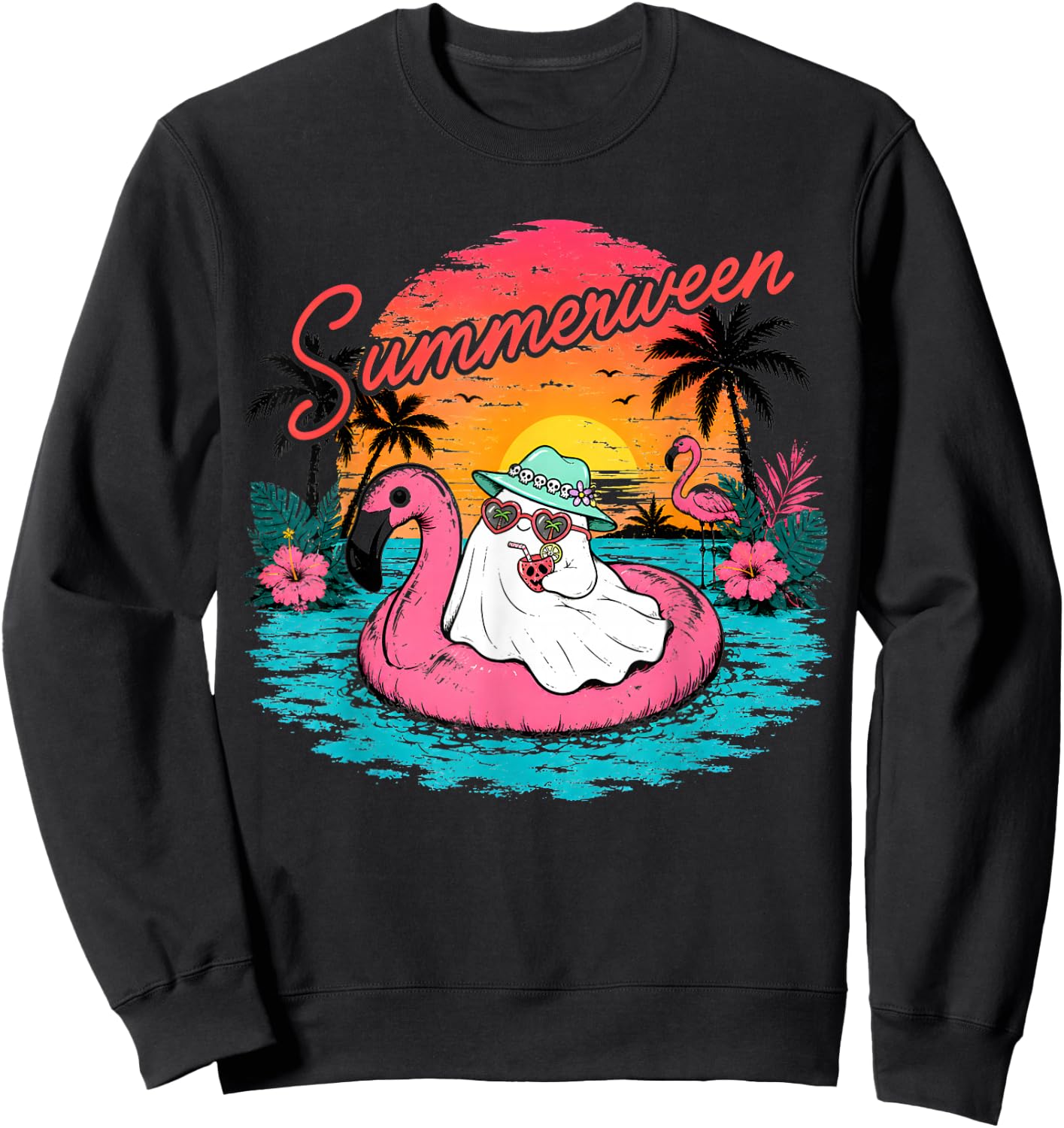Summerween Funny Ghost Summer Halloween Vacation Sweatshirt - Sweatshirt | Black