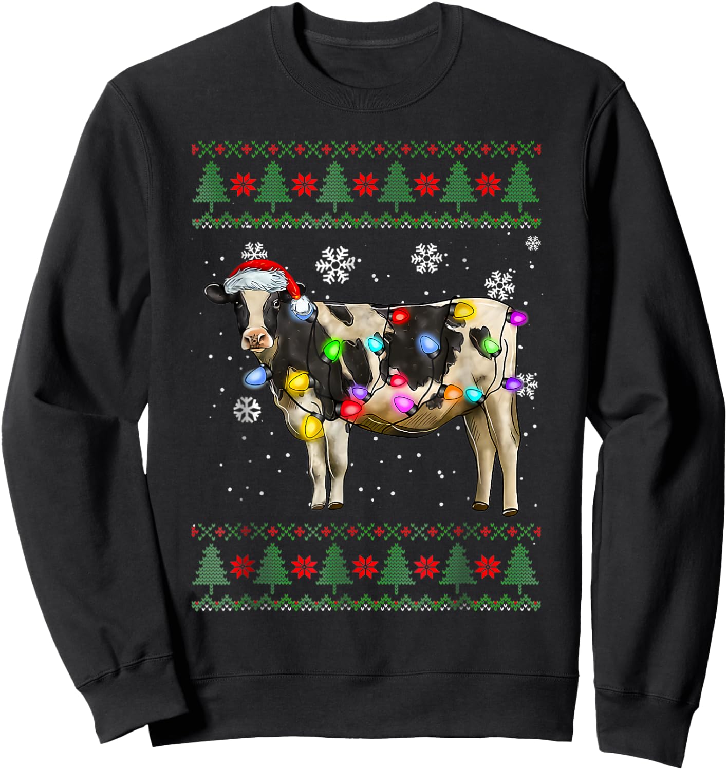Ugly Cow Christmas Sweater Santa Hat and Light Up Xmas Sweatshirt - Sweatshirt | Black
