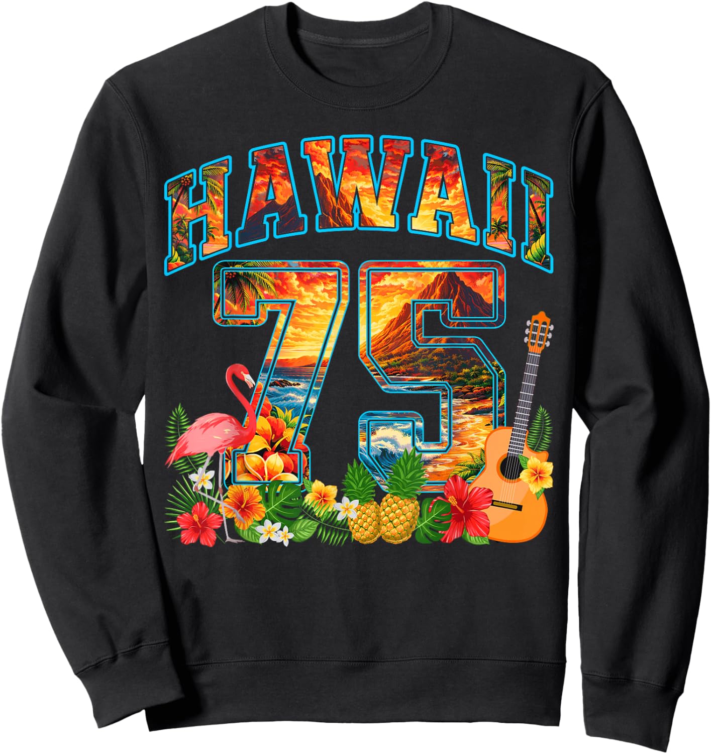 75th Birthday Party Hawaii Tropical Beach Summer Men Women Sweatshirt - Sweatshirt | Black