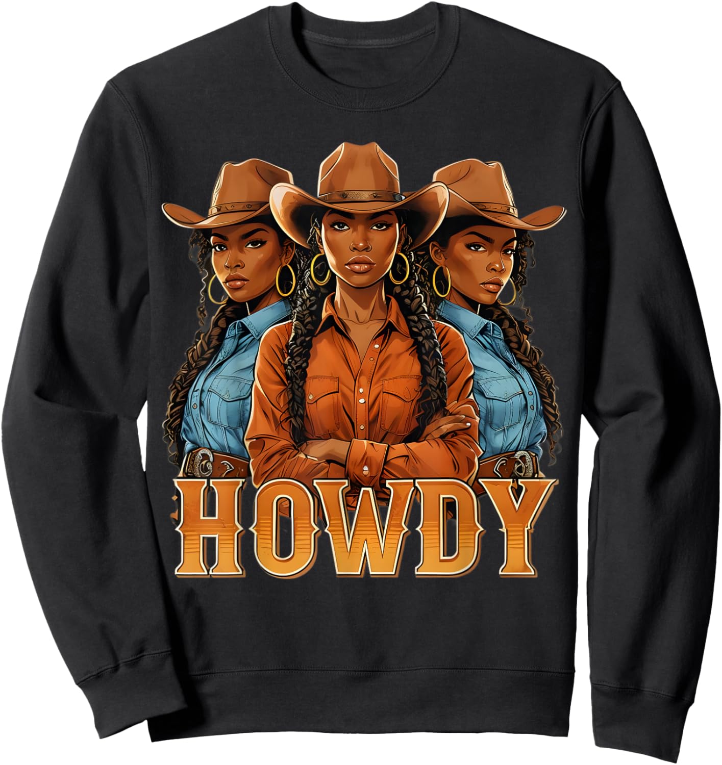 Howdy Retro Western Melanin Black Cowgirl African Women Sweatshirt - Sweatshirt | Black
