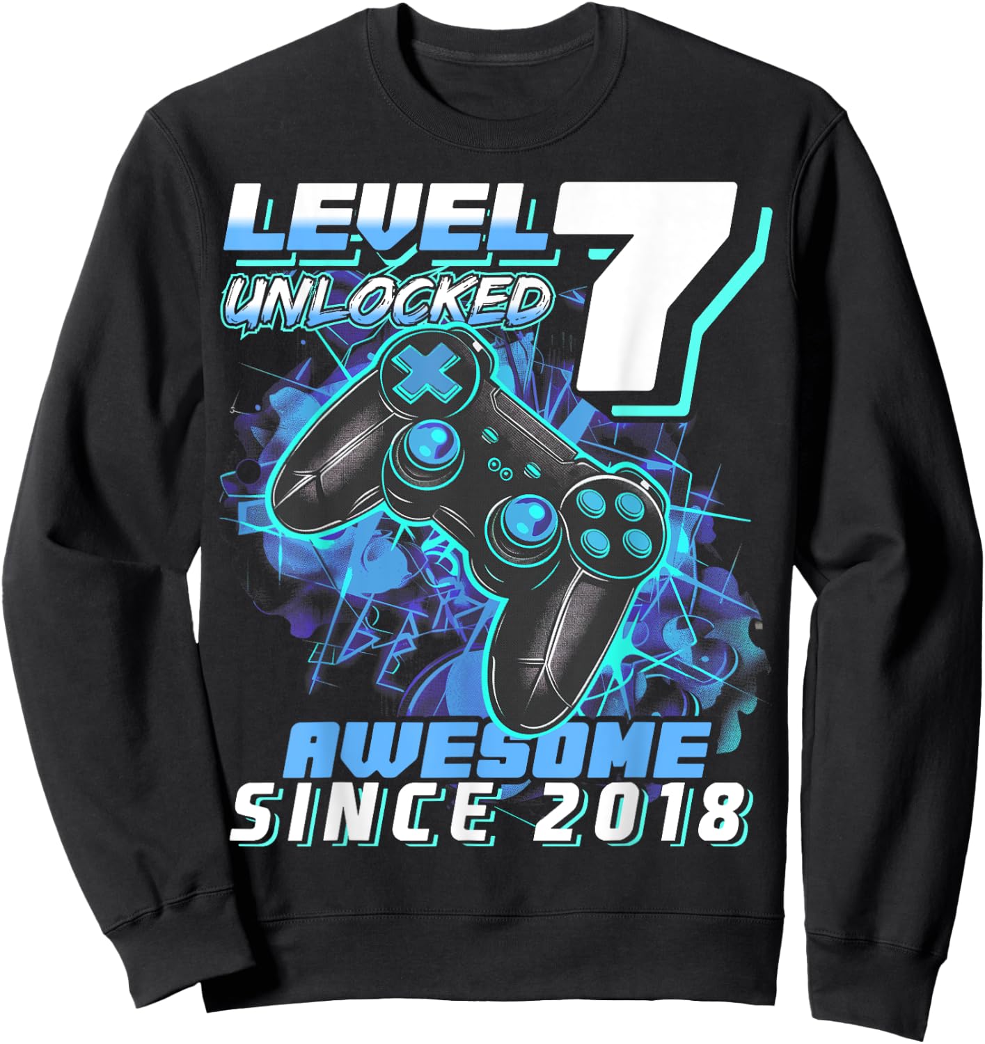 7th Birthday Boy Level 7 Gamer 7 Year Video Game Party Sweatshirt - Sweatshirt | Black