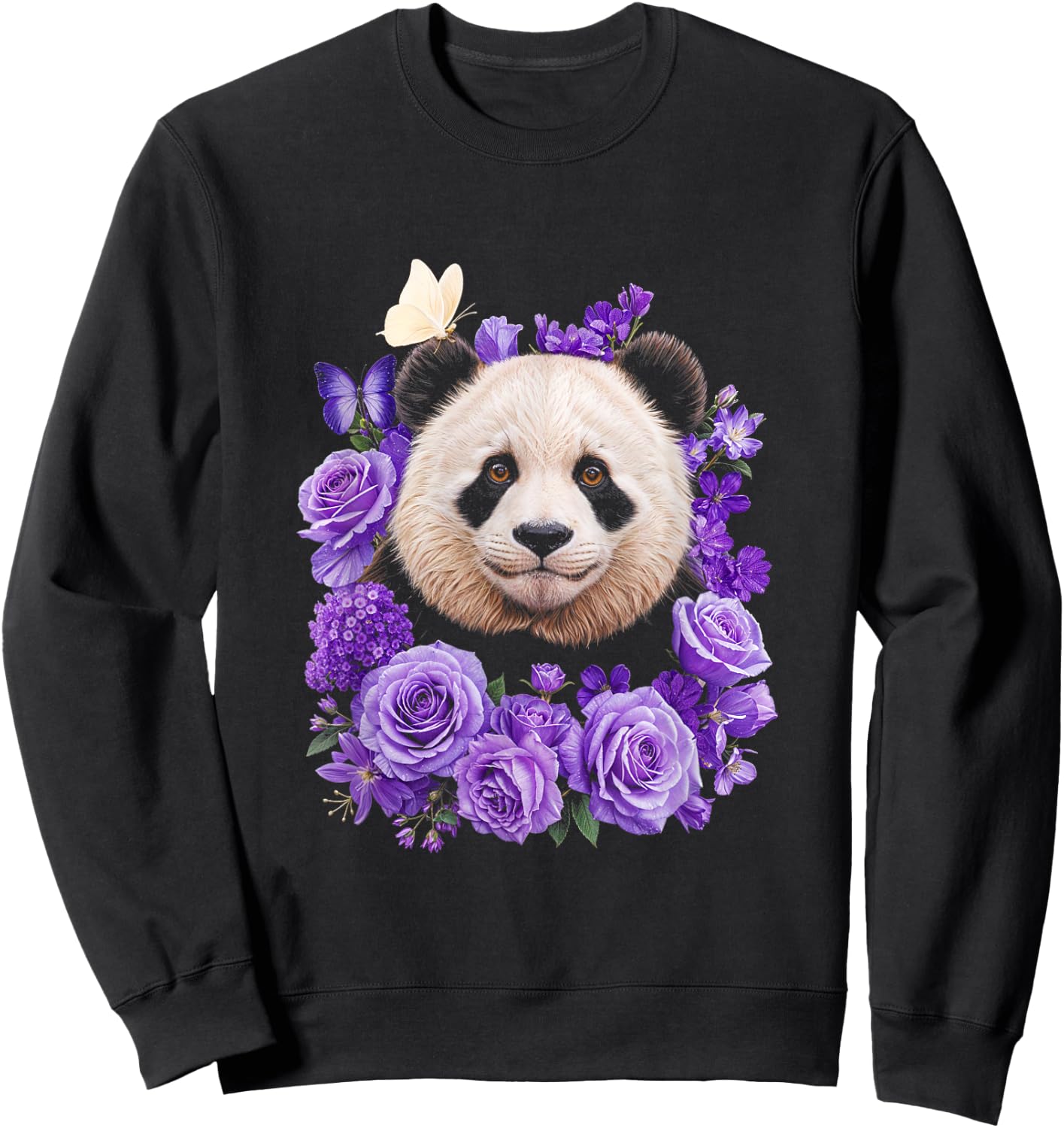 Panda Purple Flowers Animal Lovers Sweatshirt - Sweatshirt | Black