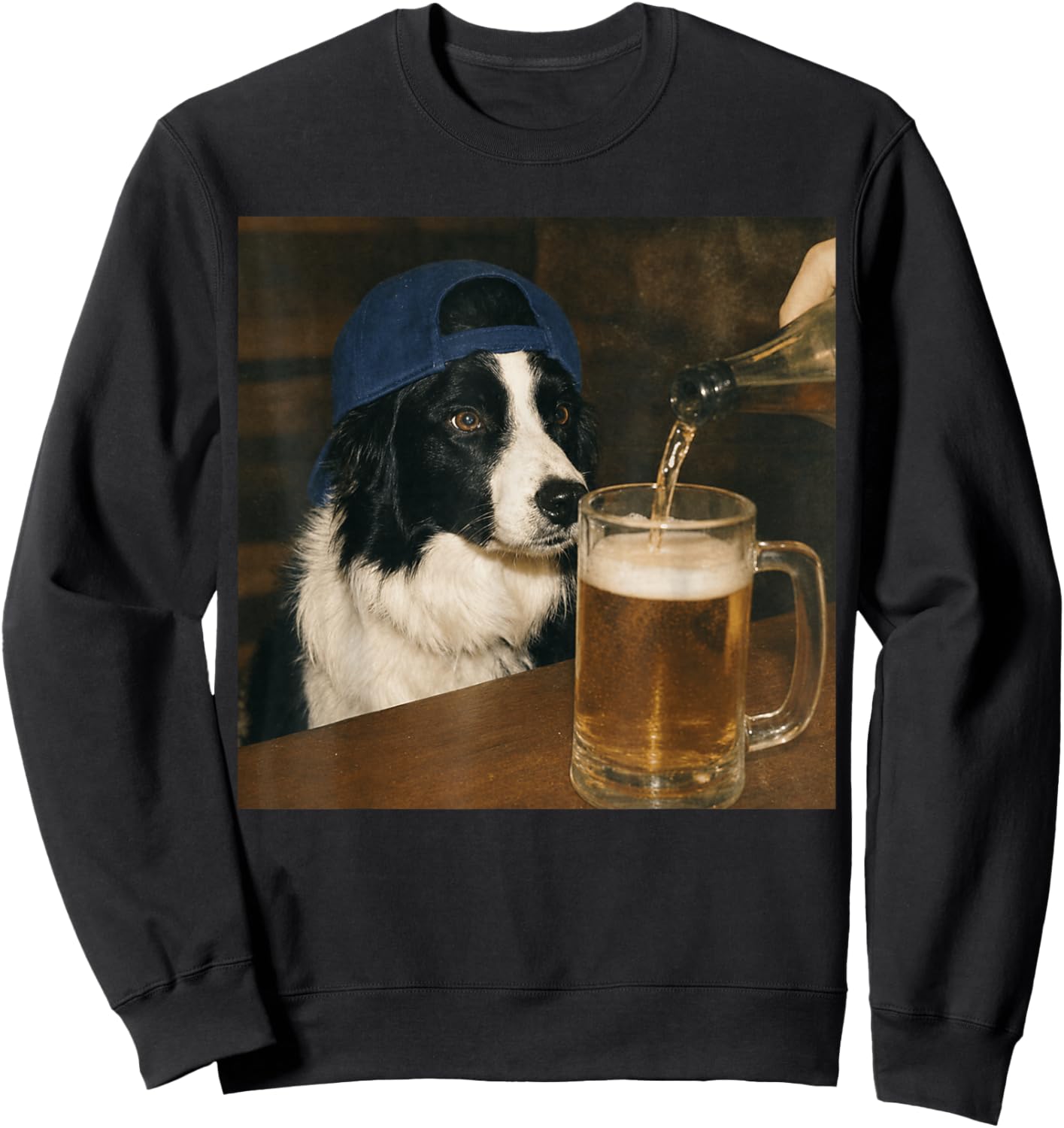 Border Collie Drinking Beer Funny Dog Meme Sweatshirt - Sweatshirt | Black