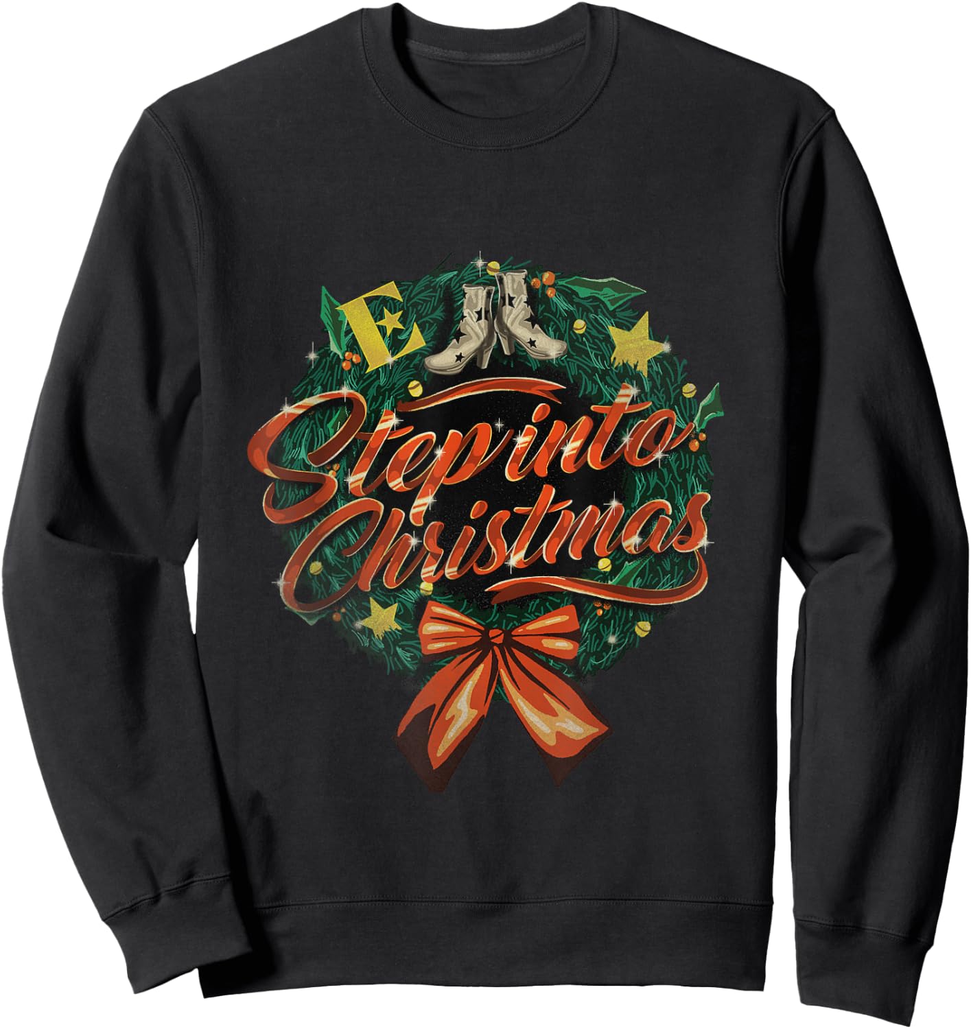 Elton John Official Step Into Christmas Wreath - -Adults, Black, Small, Short Sleeve Sweatshirt - Sweatshirt | Black