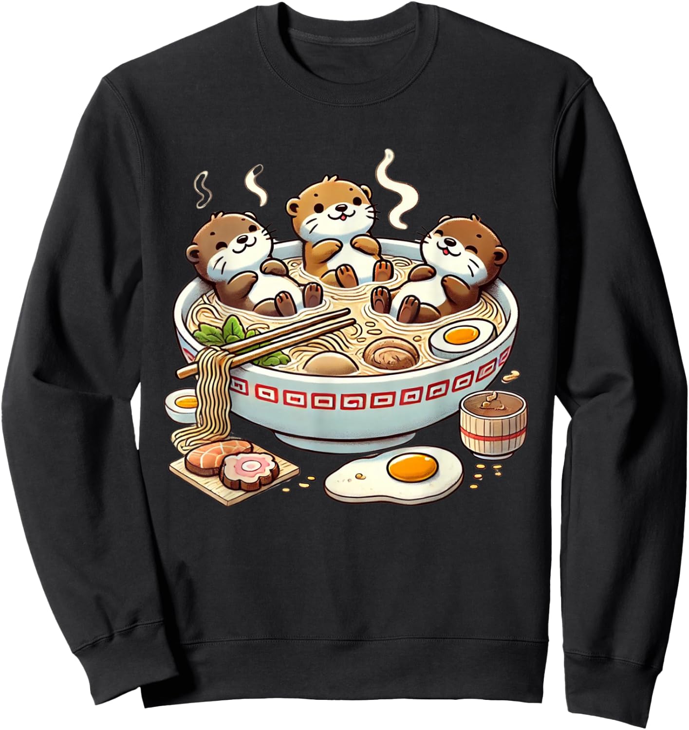 Kawaii Otter Shirt Japanese Ramen noodles Soup Otter Lover Sweatshirt - Sweatshirt | Black