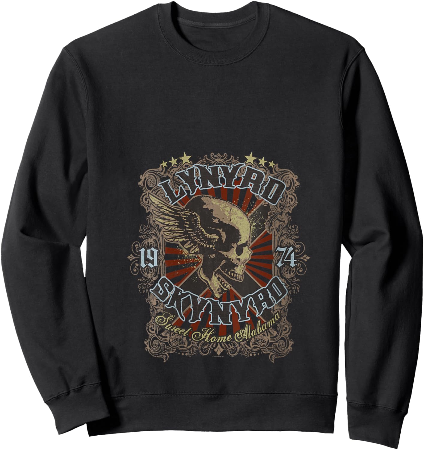Women's Lynyrd Skynyrd Sweet Home Alabama Biker 1974 Skull Vintage V-Neck Sweatshirt - Sweatshirt | Black