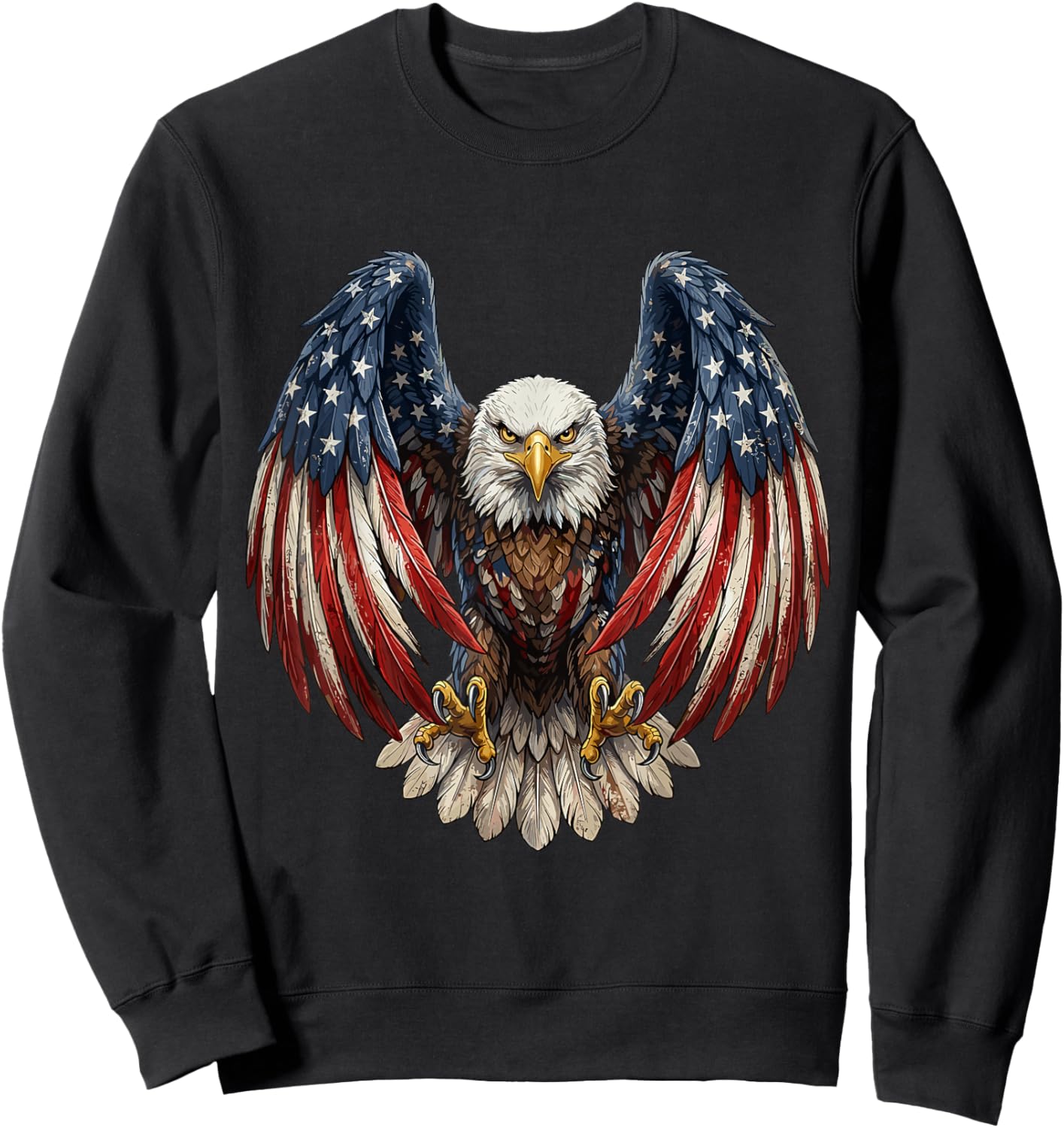 4th of July American Flag Bald Eagle USA Patriotic Men Women Sweatshirt - Sweatshirt | Black
