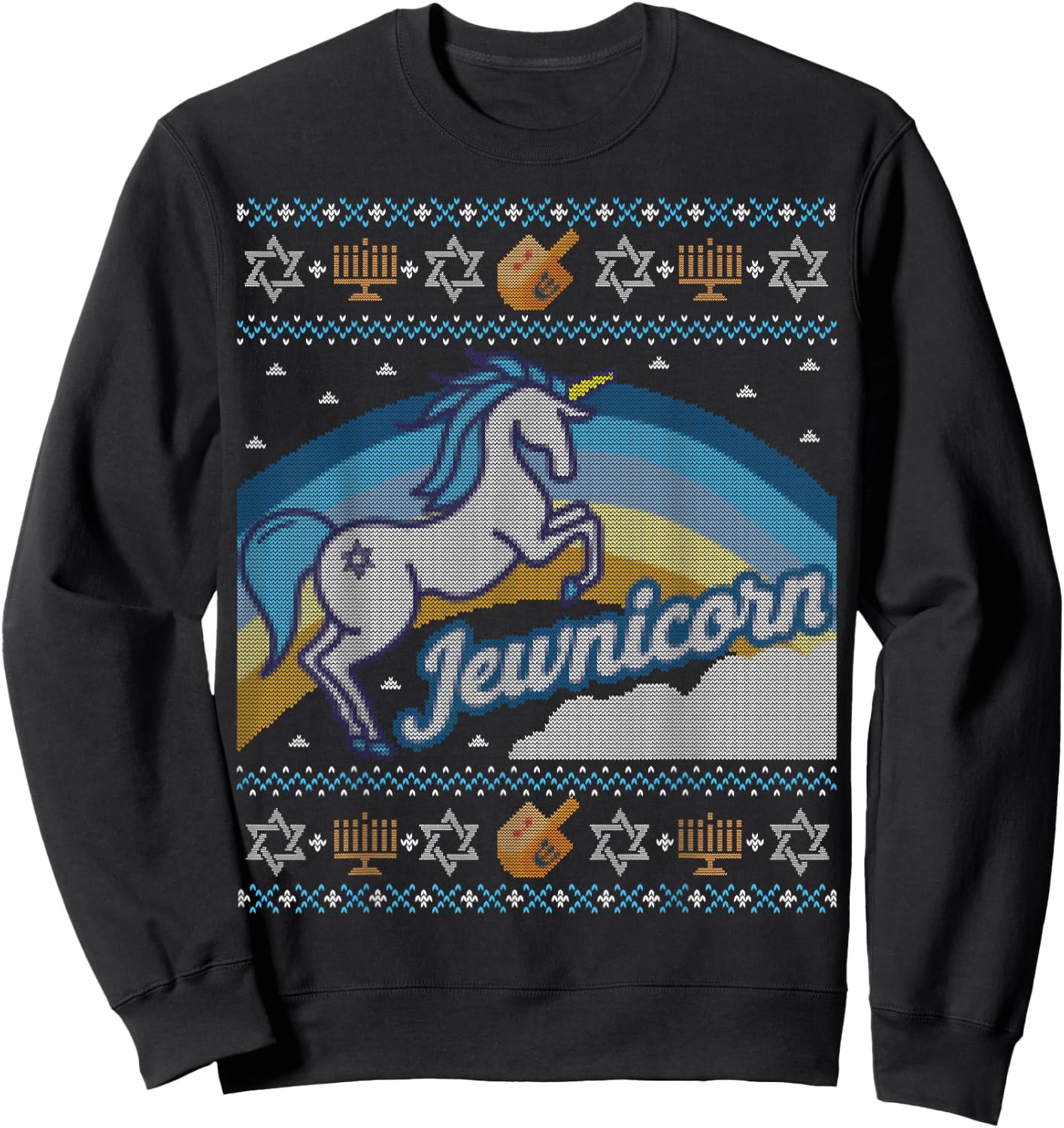 Funny Ugly Hanukkah Sweater Shirt Unicorn Jewnicorn Sweatshirt - Sweatshirt | Black