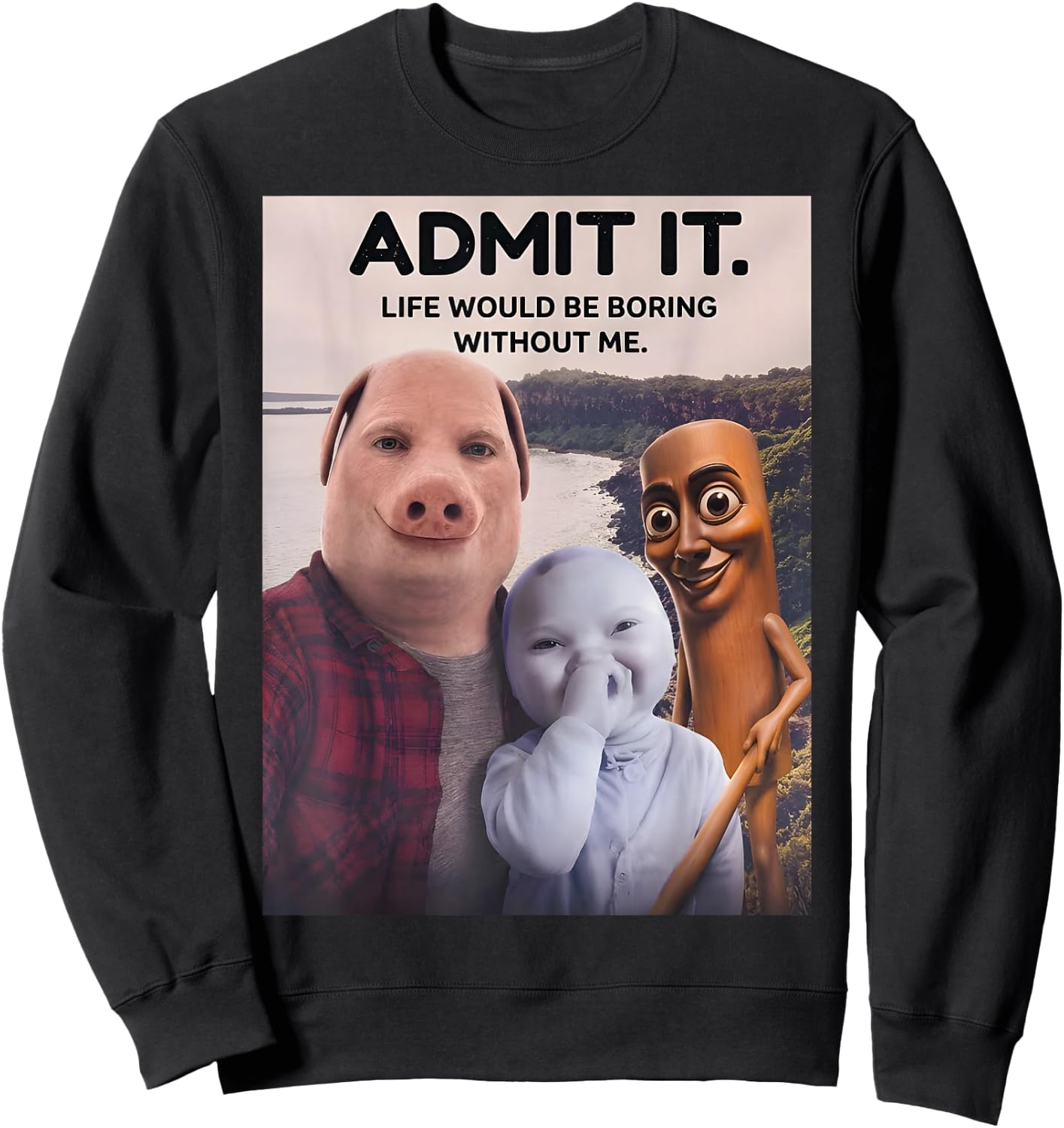 Tung Tung Tung Sahur John Pork Italian Brainrot AI Baby Meme Sweatshirt - Sweatshirt | Black