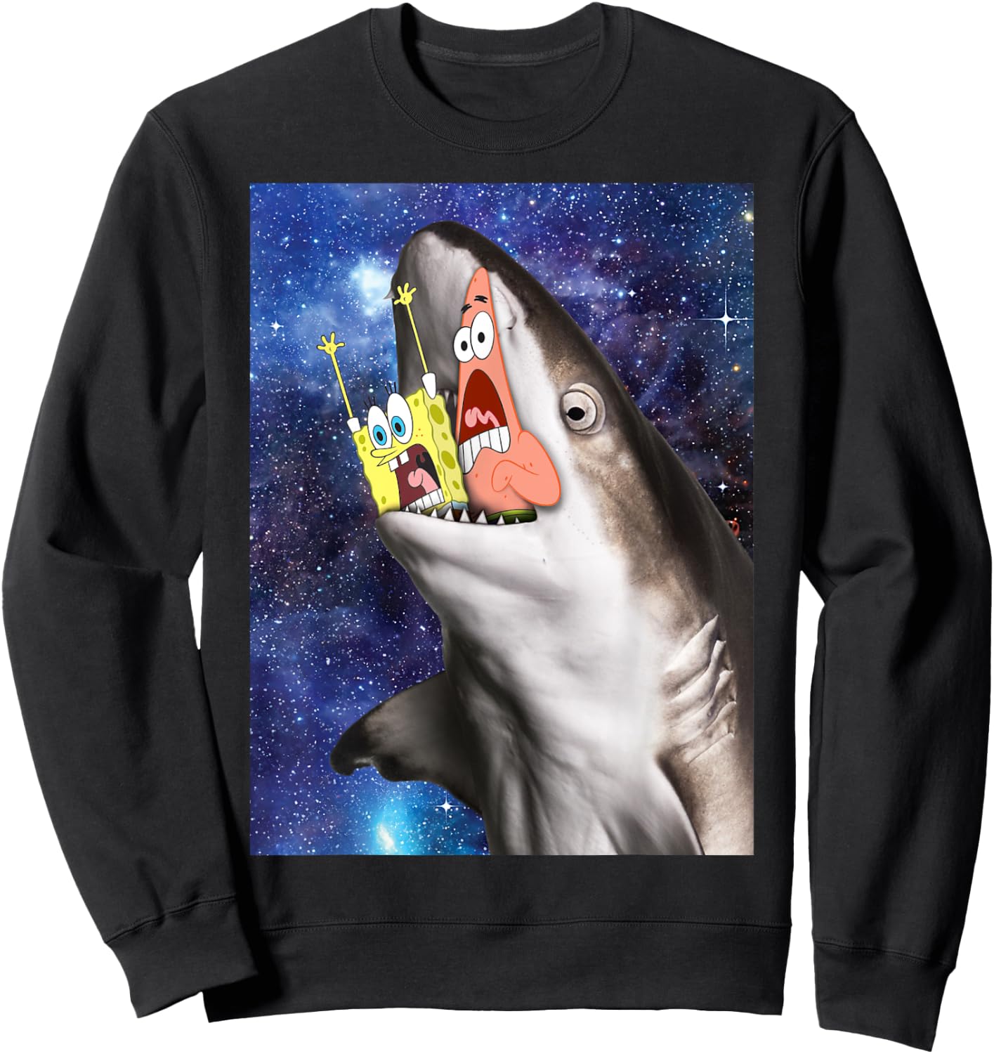 Spongebob And Patrick Shark Attack Sweatshirt - Sweatshirt | Black
