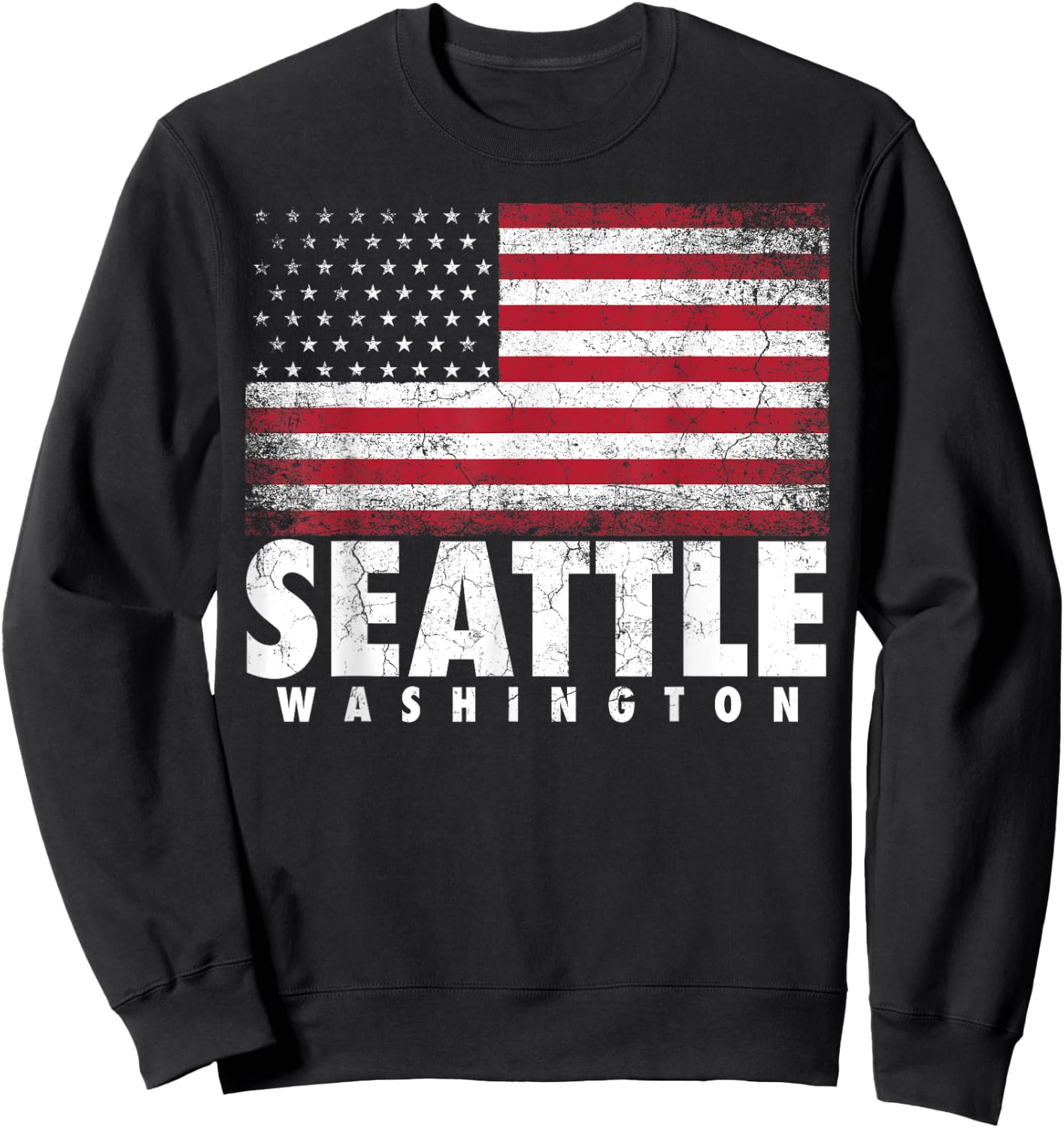 4th of July Women Seattle Washington American Flag Sweatshirt - Sweatshirt | Black