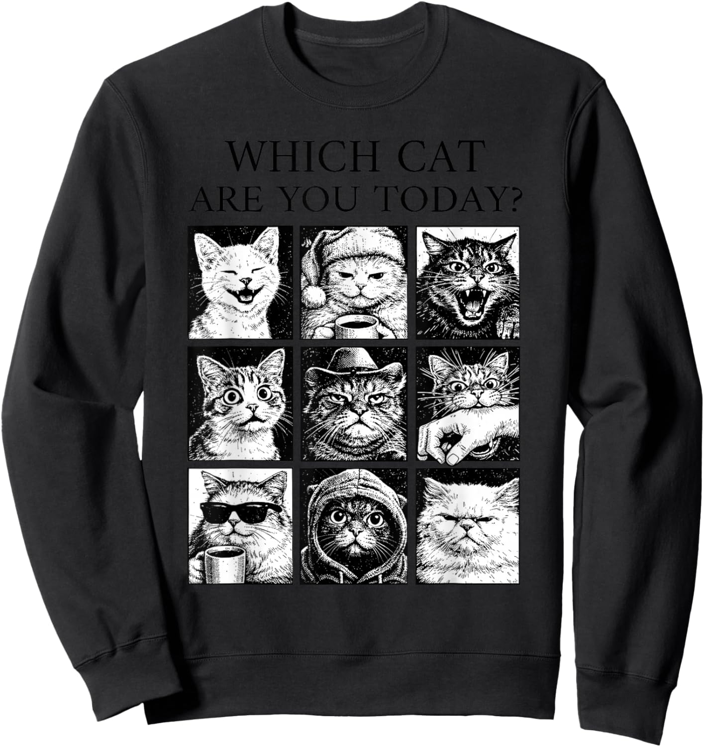 Which Cat are You Today Funny Retro Viral Relatable Cat Meme Sweatshirt - Sweatshirt | Black