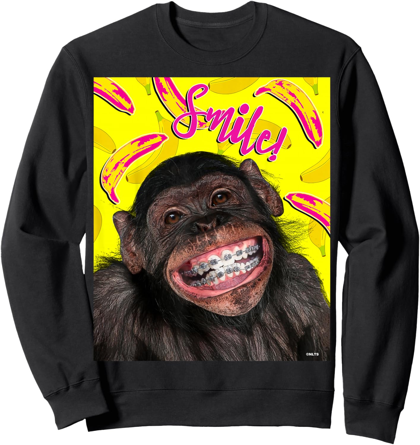 Smile! Smiling chimpanzee with braces Funny Humor Sweatshirt - Sweatshirt | Black