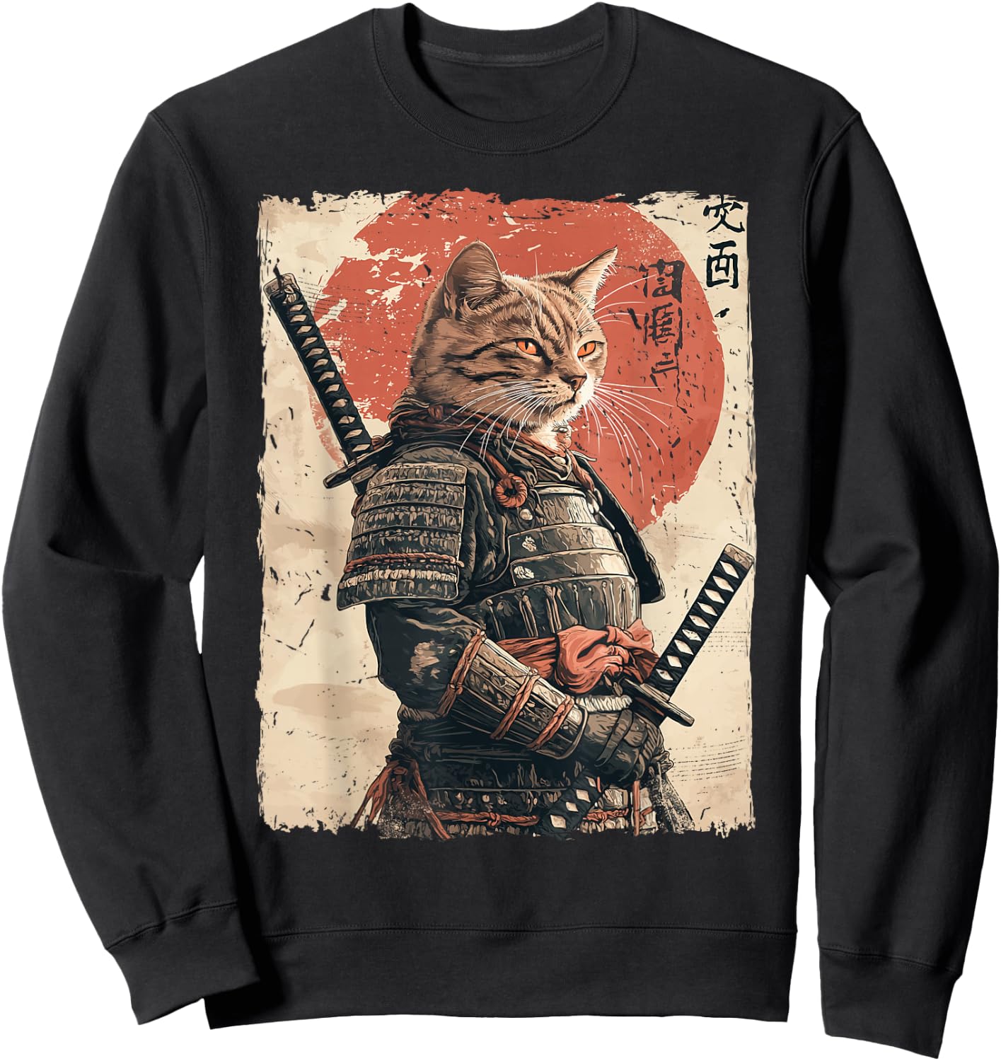 Samurai Cat Warrior Japanese Ukiyo-e Artwork Cat Samurai Sweatshirt - Sweatshirt | Black