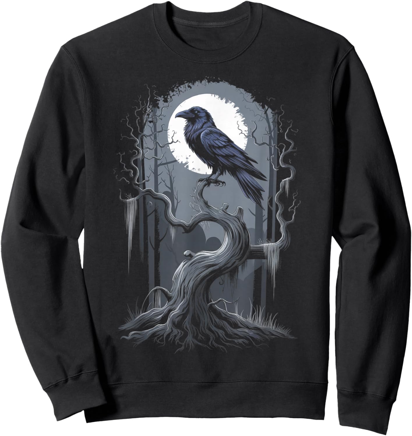 Black Crow Raven Bird Moon Forest Sweatshirt - Sweatshirt | Black